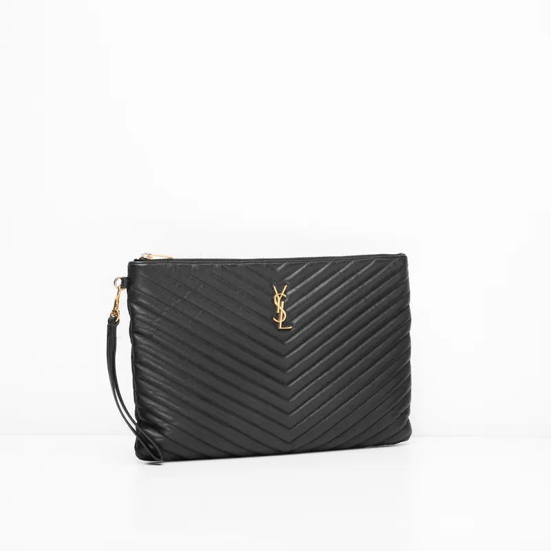 YSL Large Chevron Clutch in Black