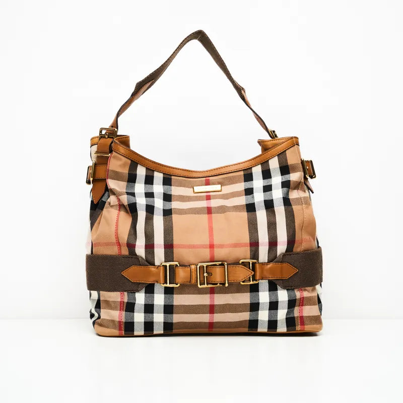 Burberry house on sale check hobo large