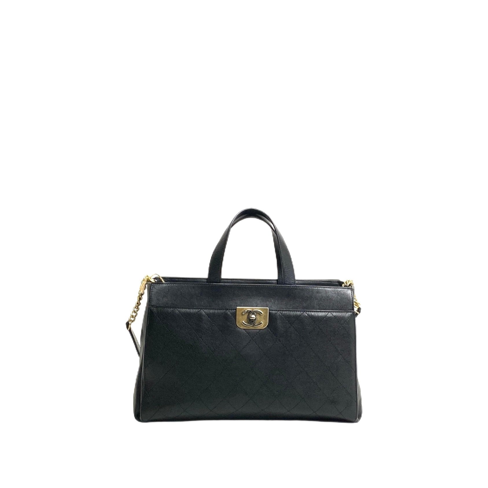 Chanel Black Quilted Caviar Leather Straight Line Tote Bag