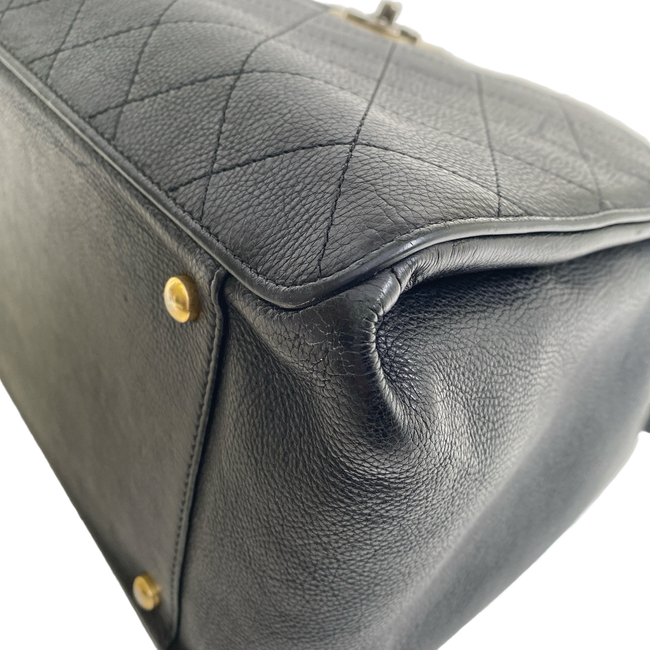 Chanel Black Quilted Caviar Leather Straight Line Tote Bag