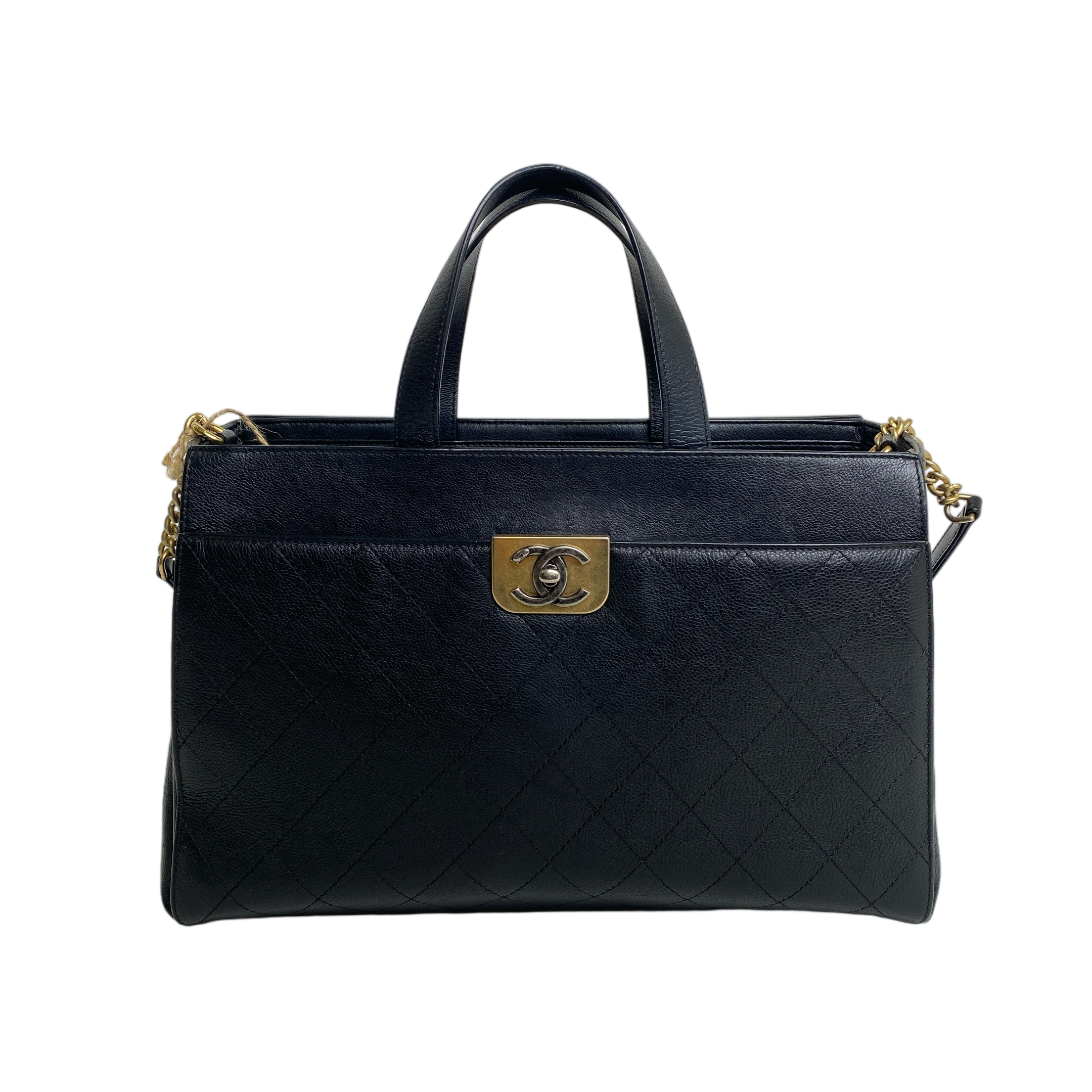 Chanel Black Quilted Caviar Leather Straight Line Tote Bag