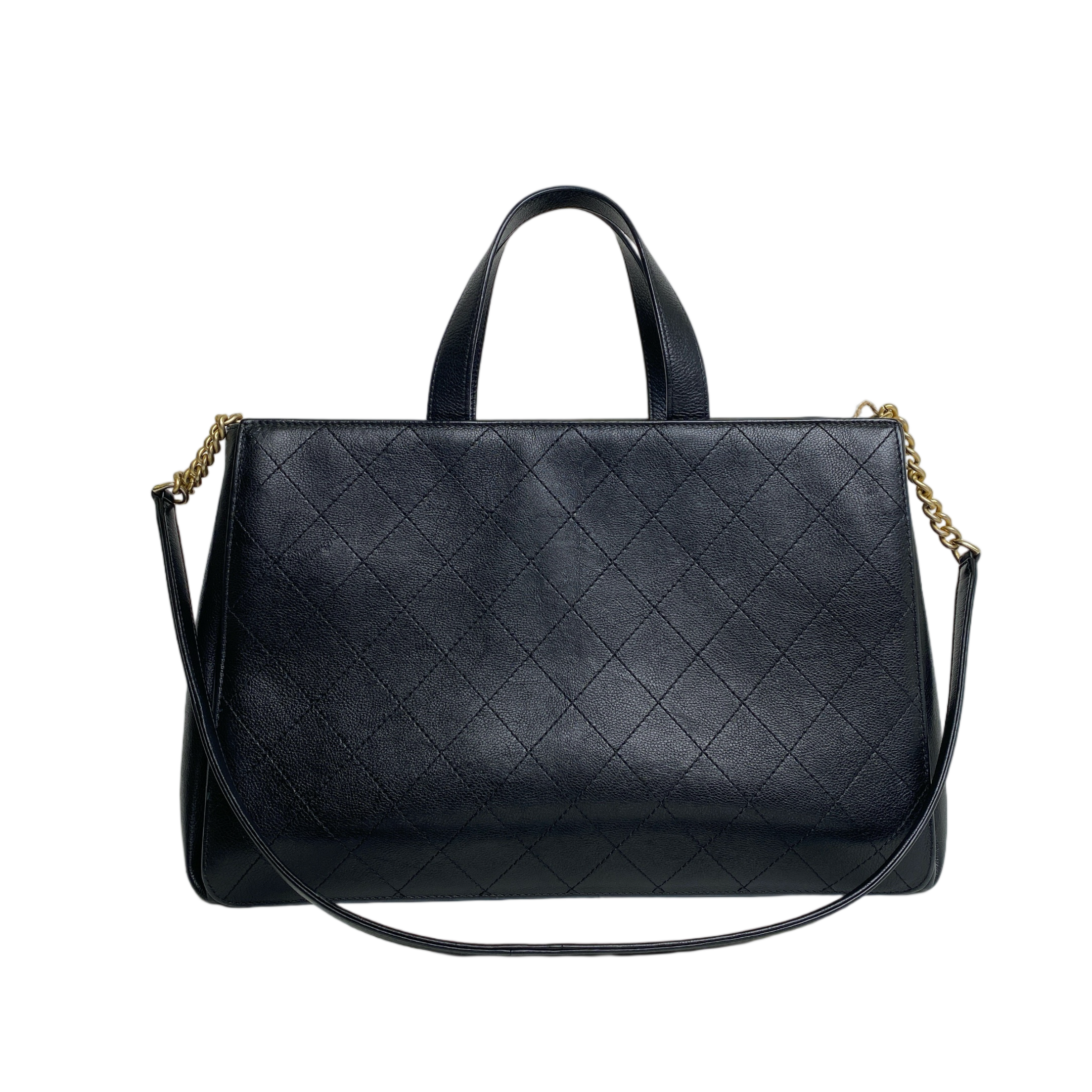 Chanel Black Quilted Caviar Leather Straight Line Tote Bag