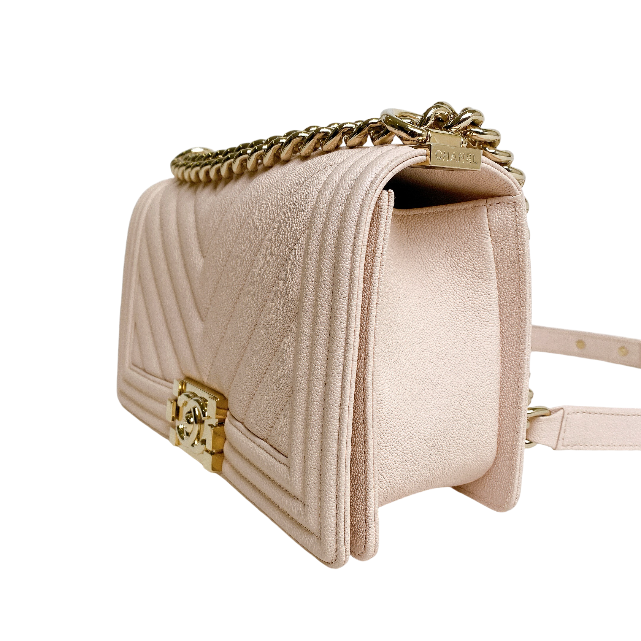 Chanel Le Boy Medium Pink Grained Calfskin GHW
