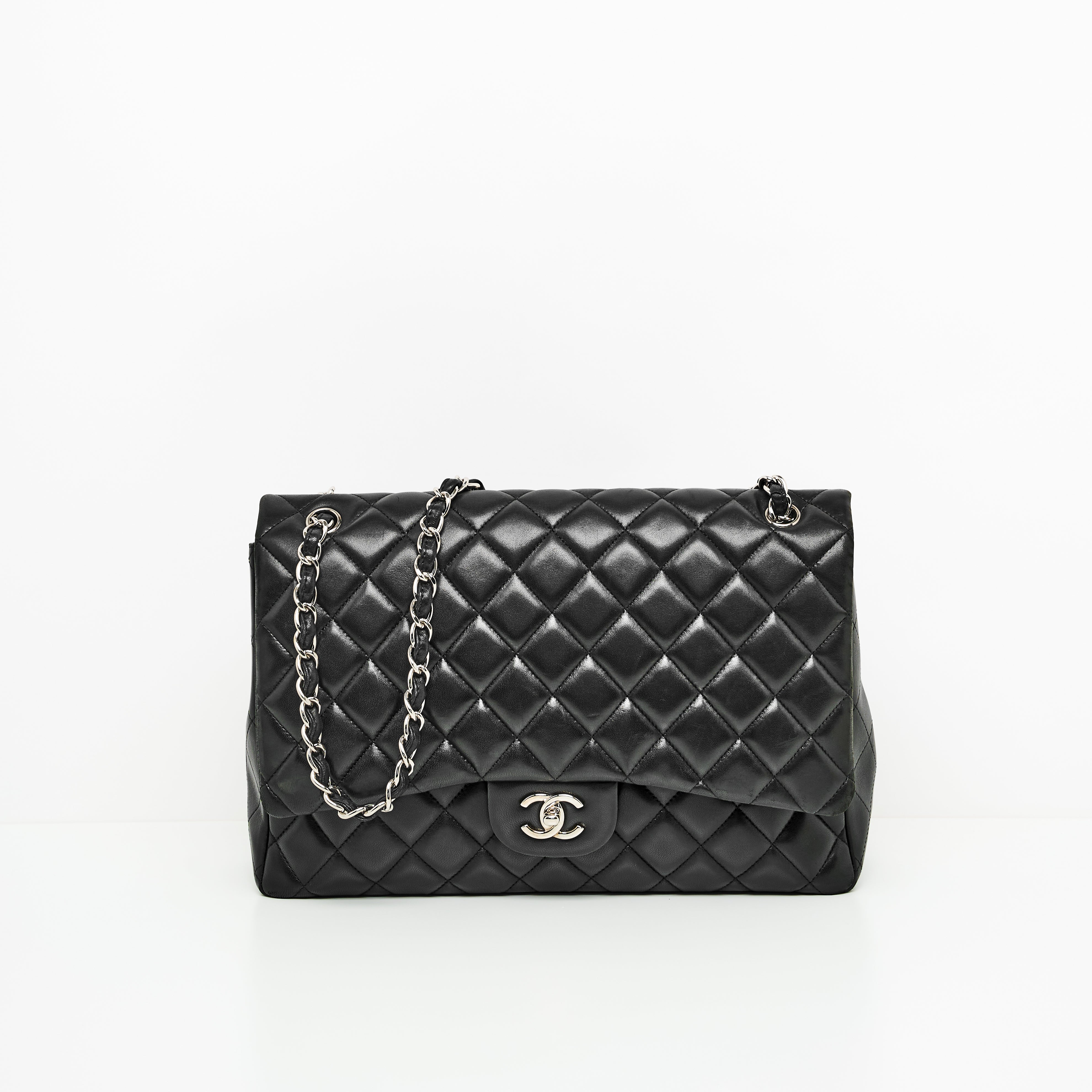 Chanel Maxi Lambskin Classic Single Flap Bag in Black SHW