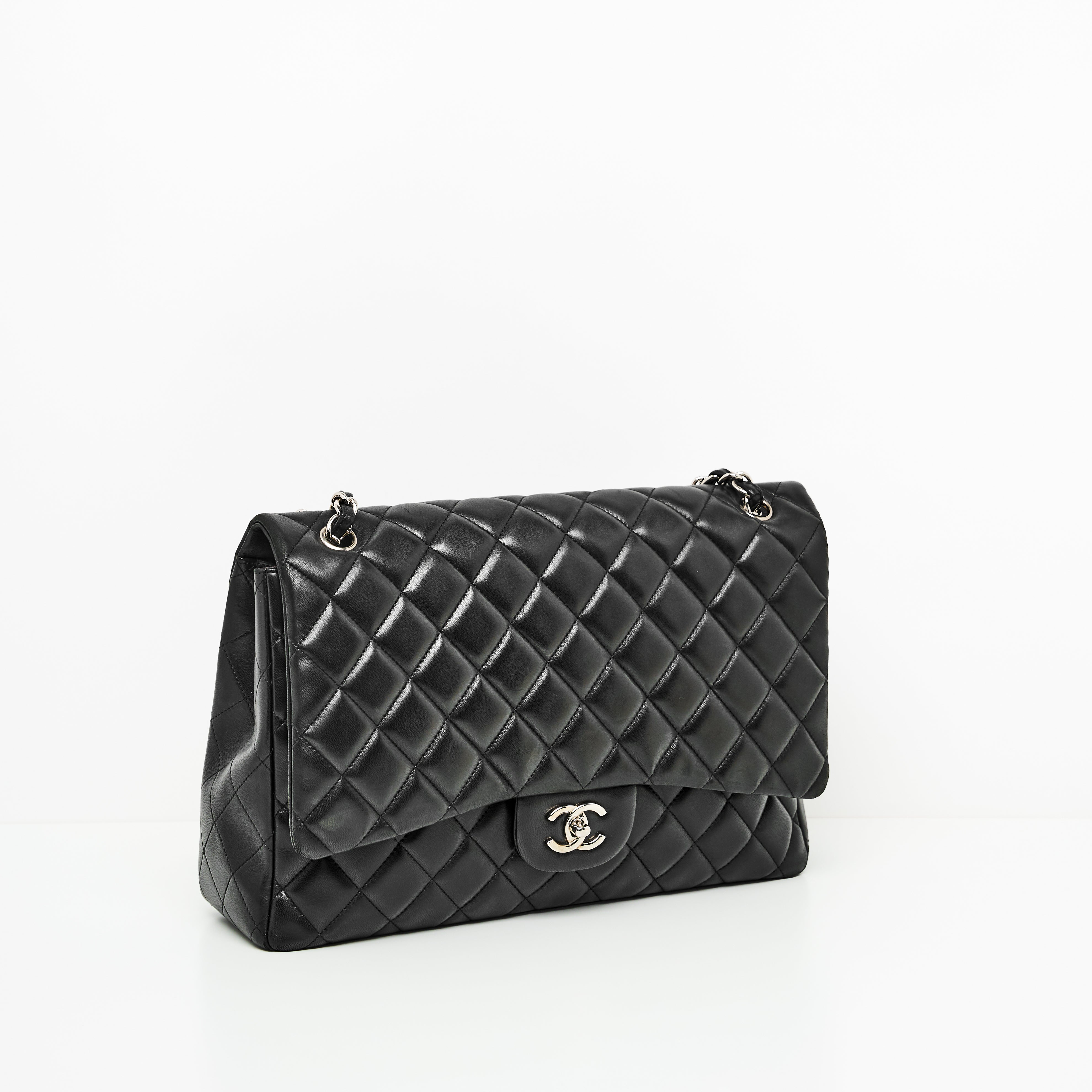 Chanel Maxi Lambskin Classic Single Flap Bag in Black SHW