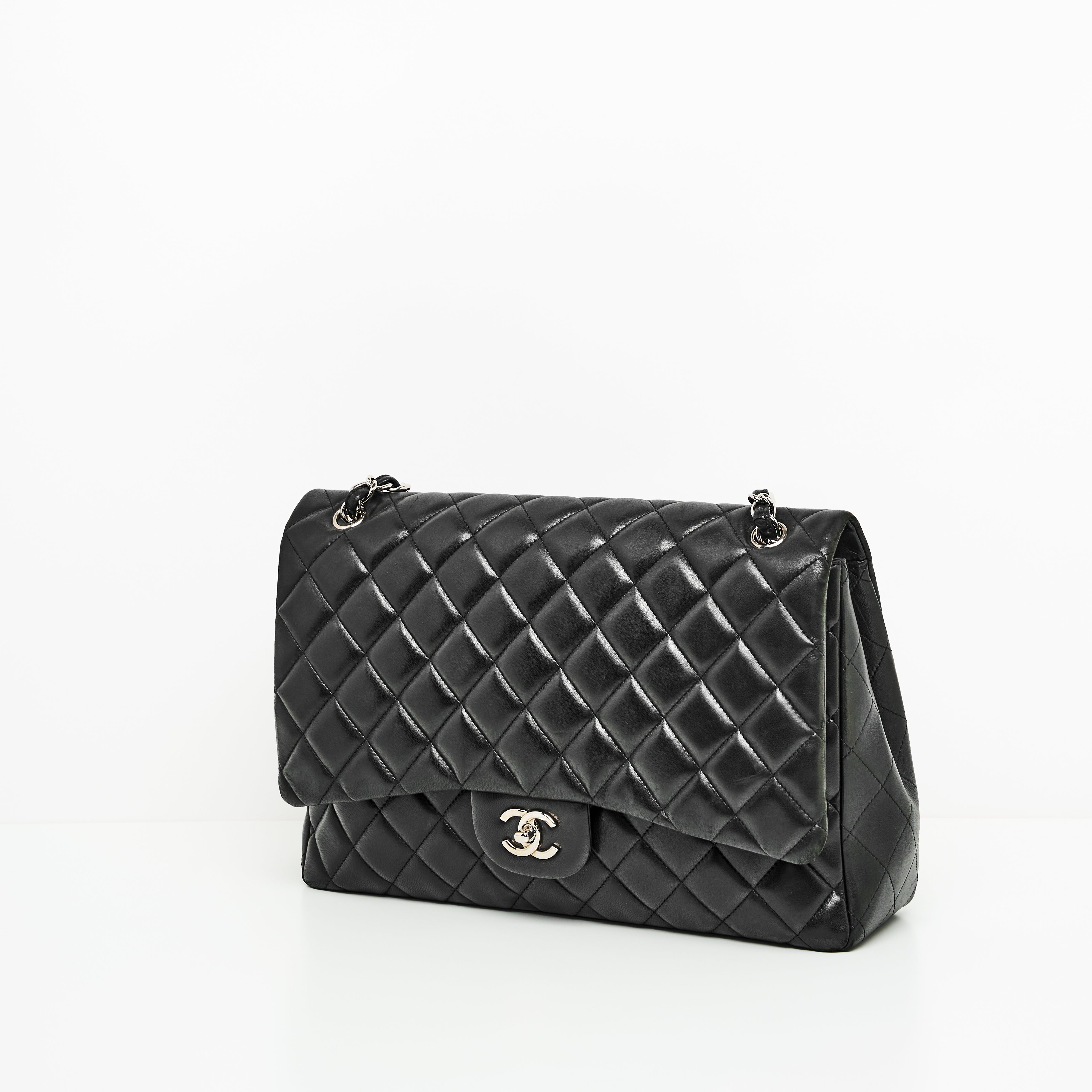 Chanel Maxi Lambskin Classic Single Flap Bag in Black SHW