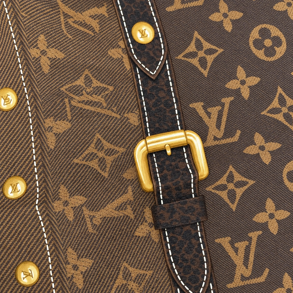 LV DENIM TRUNK PRINT SQUARE SCARF