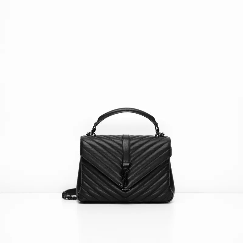 YSL College Medium Quilted Leather all in Black