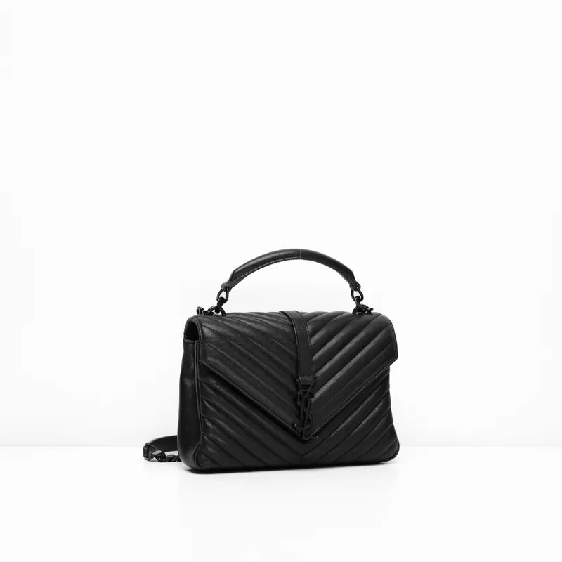 YSL College Medium Quilted Leather all in Black