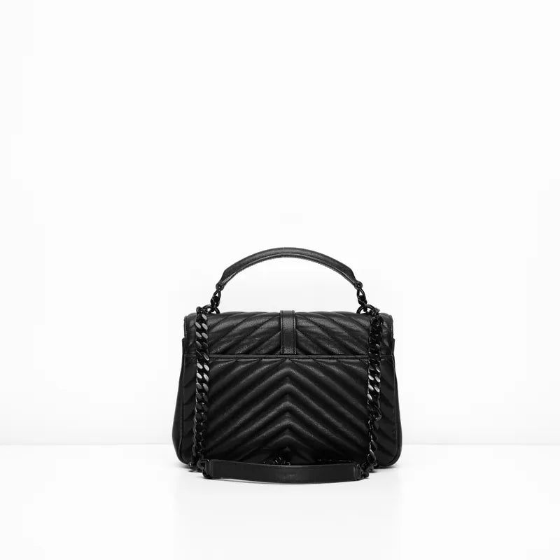 YSL College Medium Quilted Leather all in Black