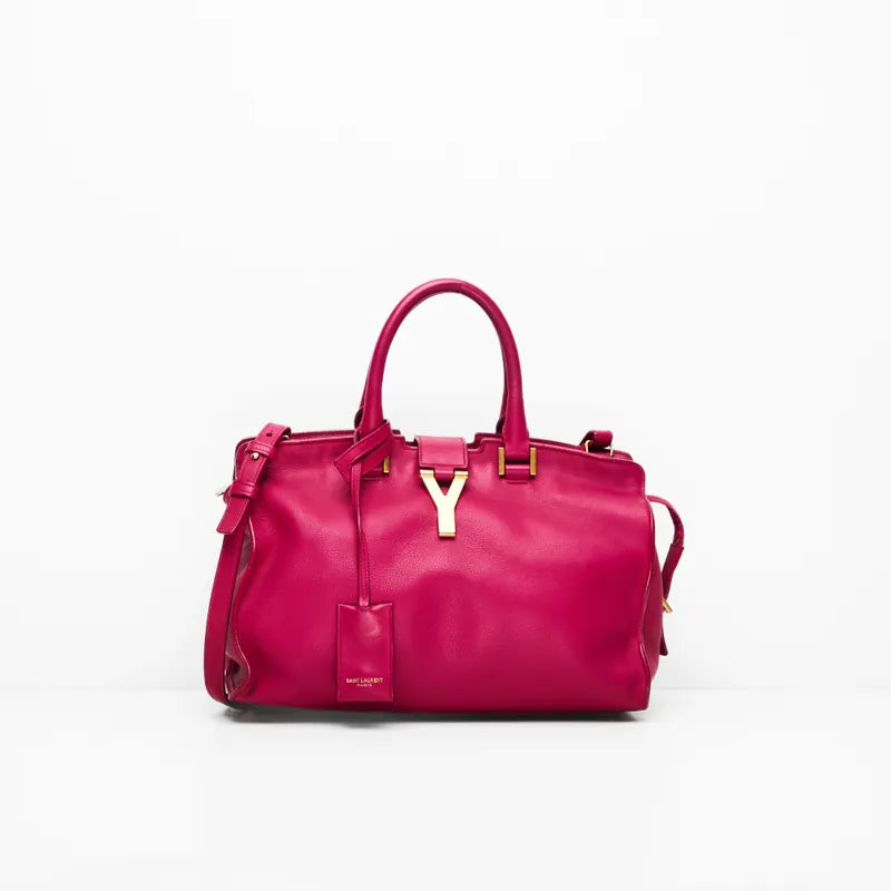 YSL Pink Smooth Calfskin Monogram Small Y Cabas Tote Bag