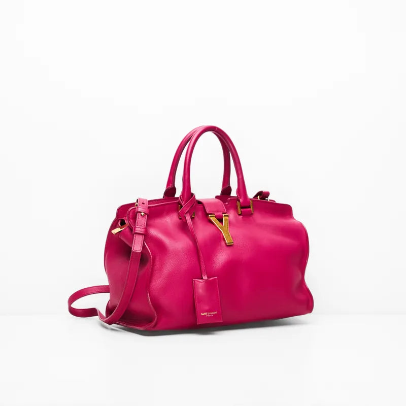YSL Pink Smooth Calfskin Monogram Small Y Cabas Tote Bag