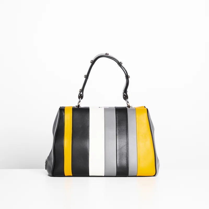 Prada Baiadera Frame Striped Leather Tote Bag