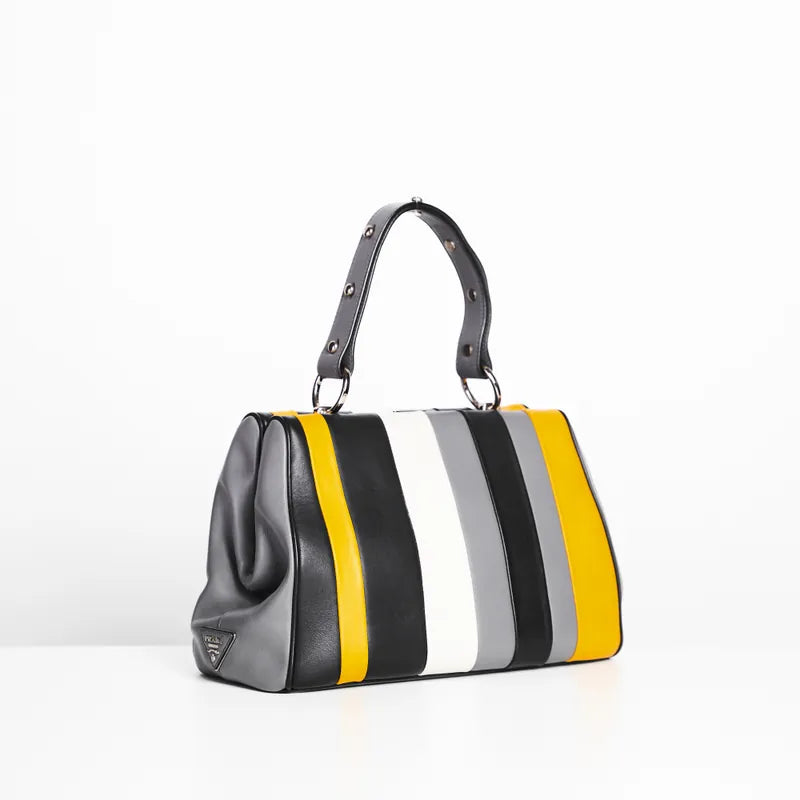 Prada Baiadera Frame Striped Leather Tote Bag