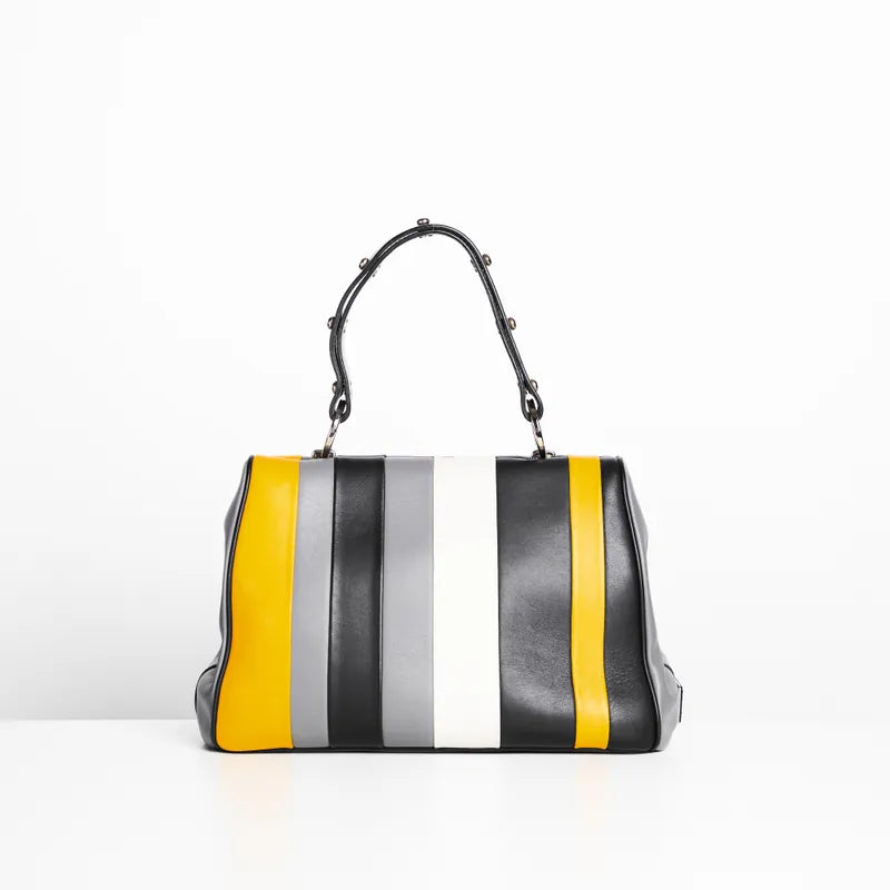 Prada Baiadera Frame Striped Leather Tote Bag