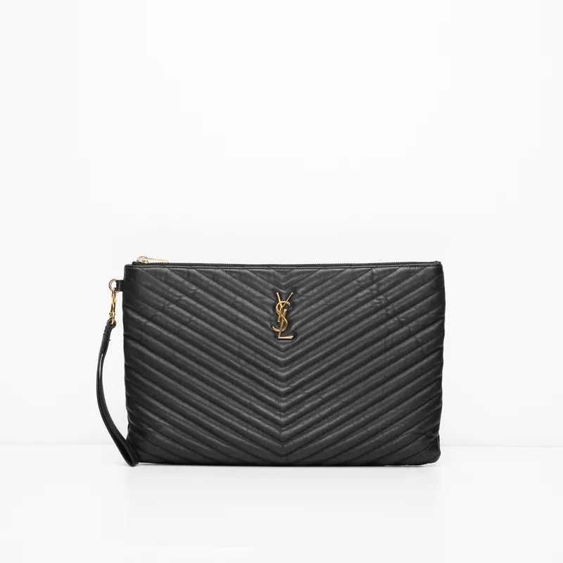 YSL Large Chevron Clutch in Black