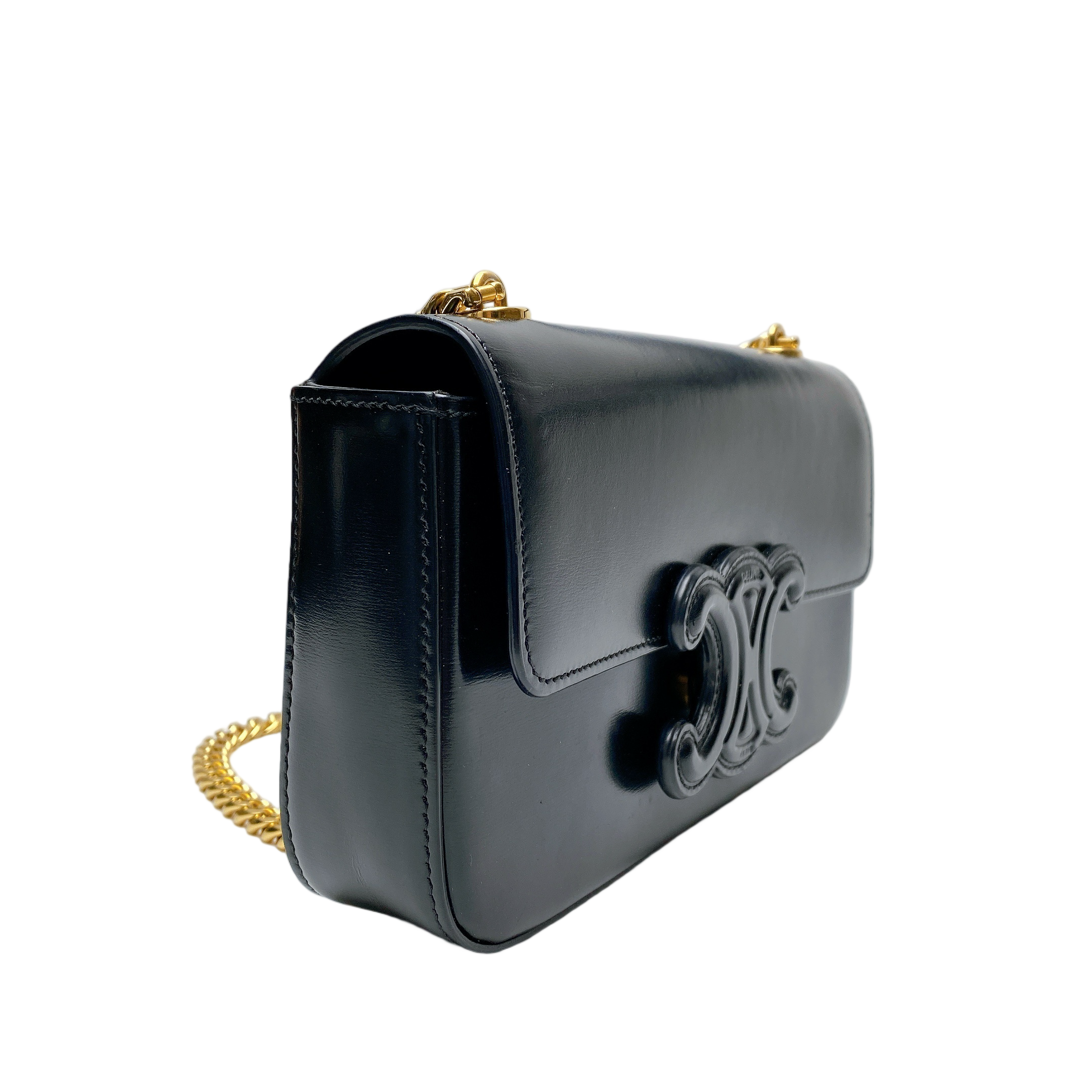 CELINE TRIOMPHE CLAUDE CHAIN SHOULDER BAG - LEATHER LOGO