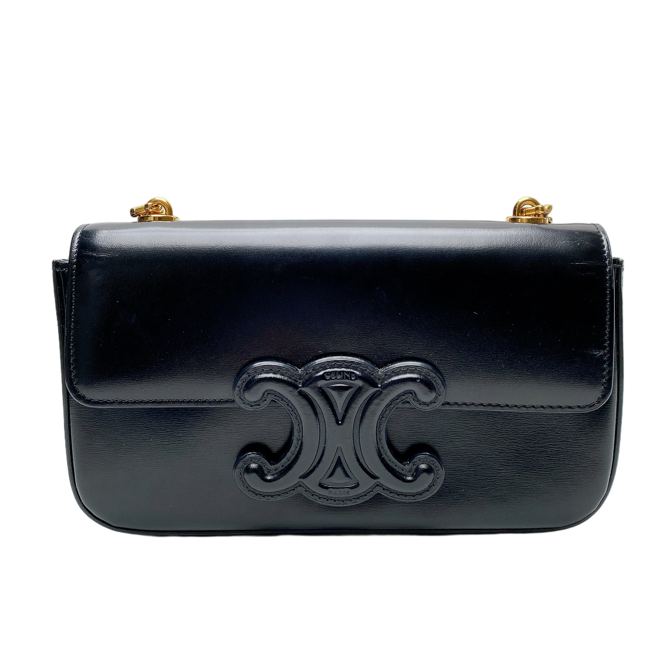 CELINE TRIOMPHE CLAUDE CHAIN SHOULDER BAG - LEATHER LOGO