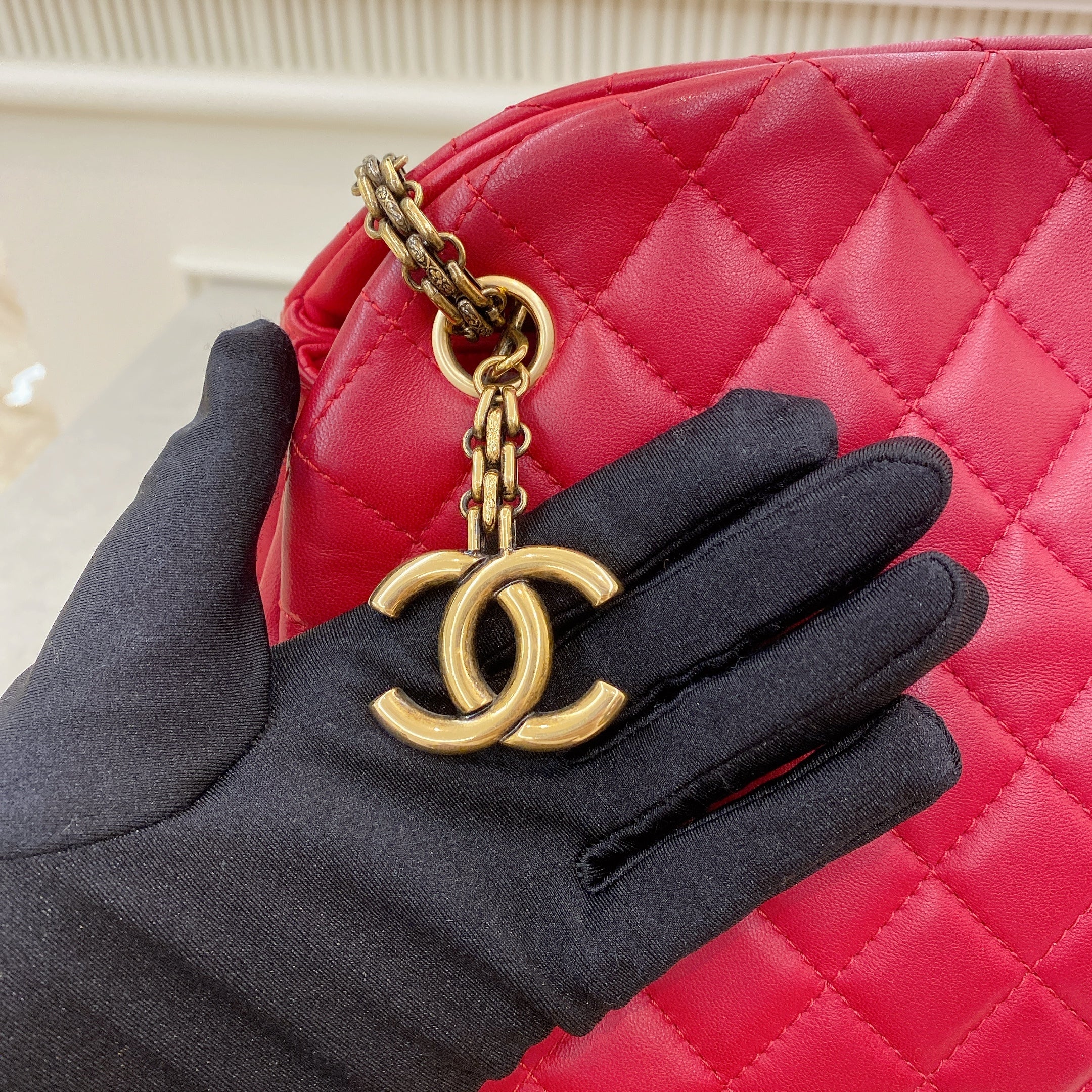 Chanel Lambskin Red Medium Mademoiselle Bowling Bag