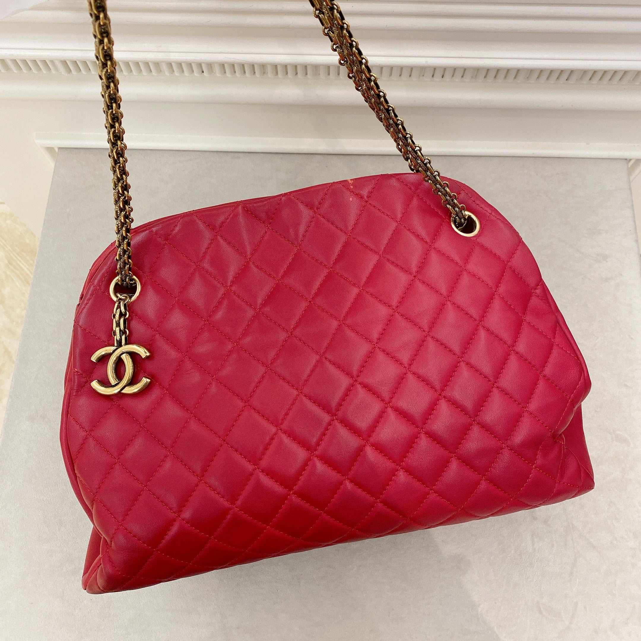 Chanel Lambskin Red Medium Mademoiselle Bowling Bag