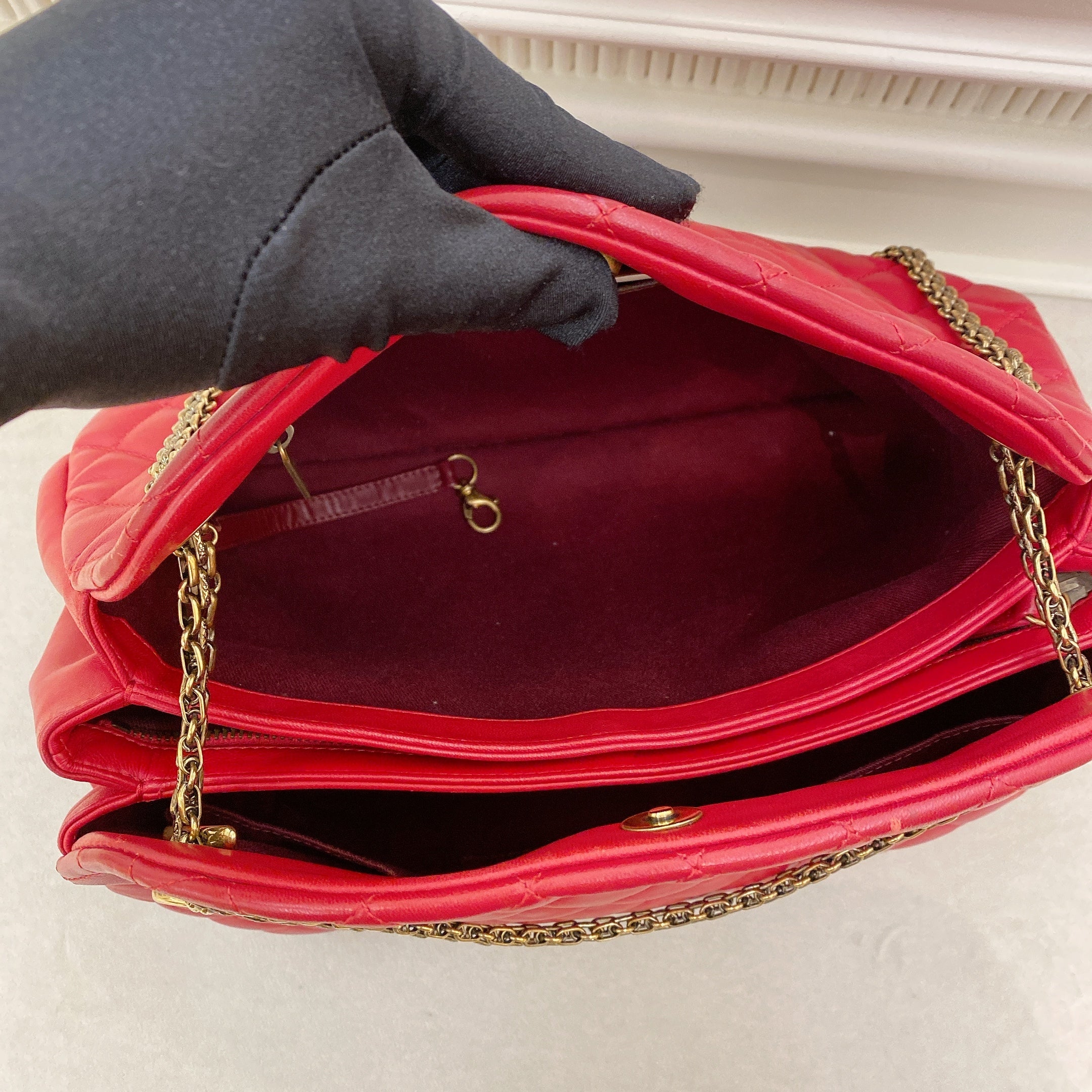 Chanel Lambskin Red Medium Mademoiselle Bowling Bag