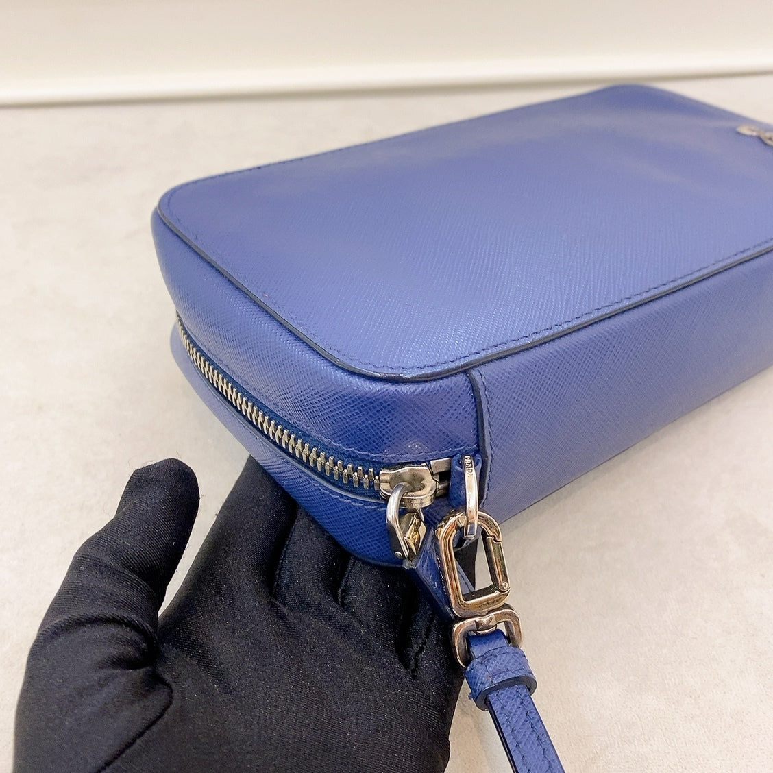 Prada Saffiano Blue Clutch