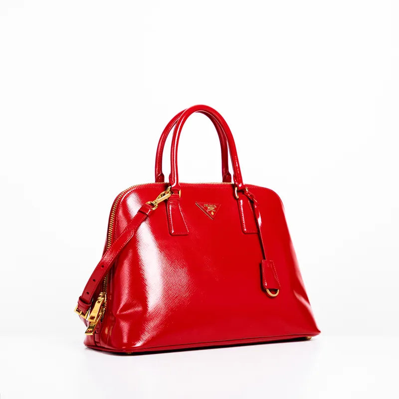 Prada Promenade Saffiano Satchel in Red