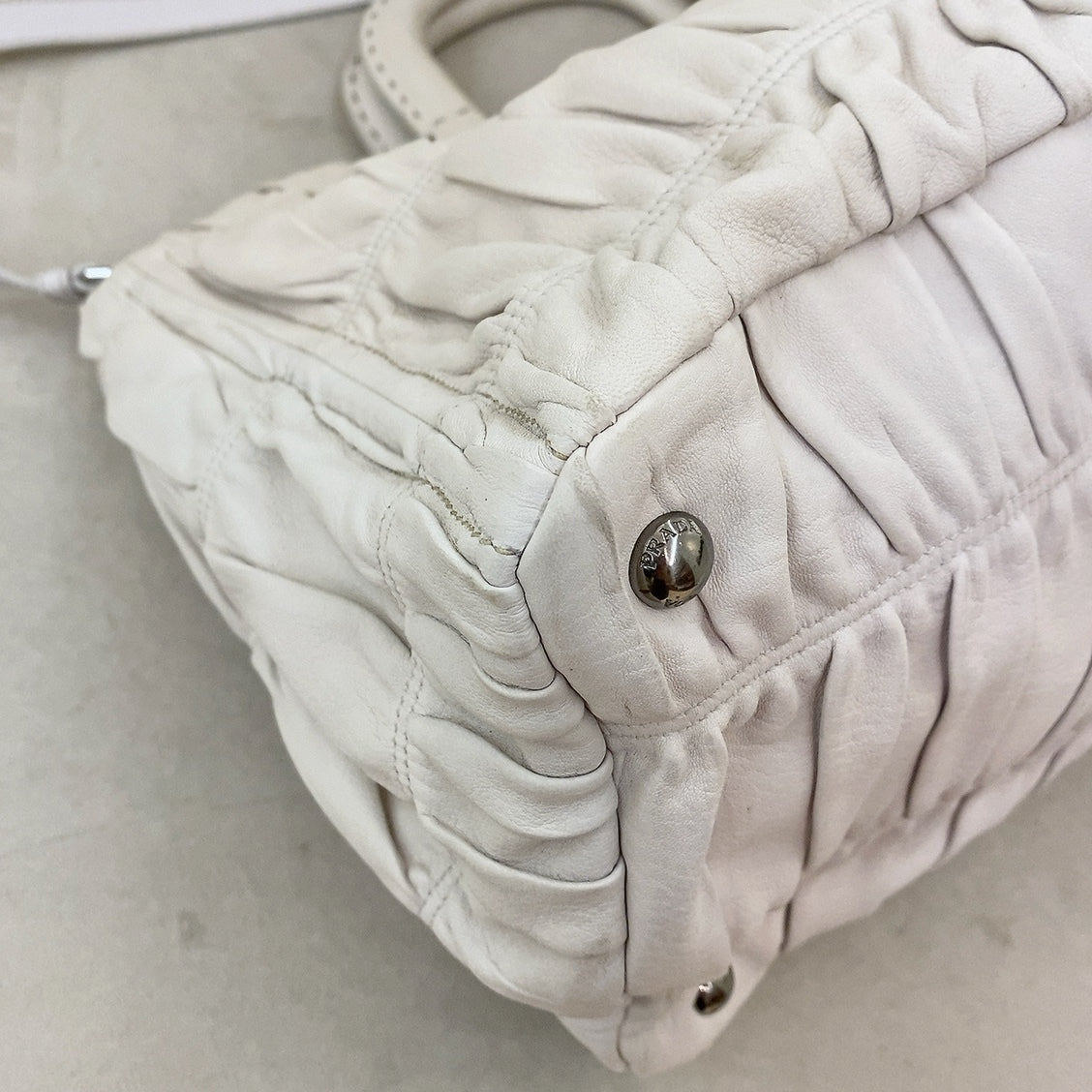 Prada Nappa Gaufre Tote in White