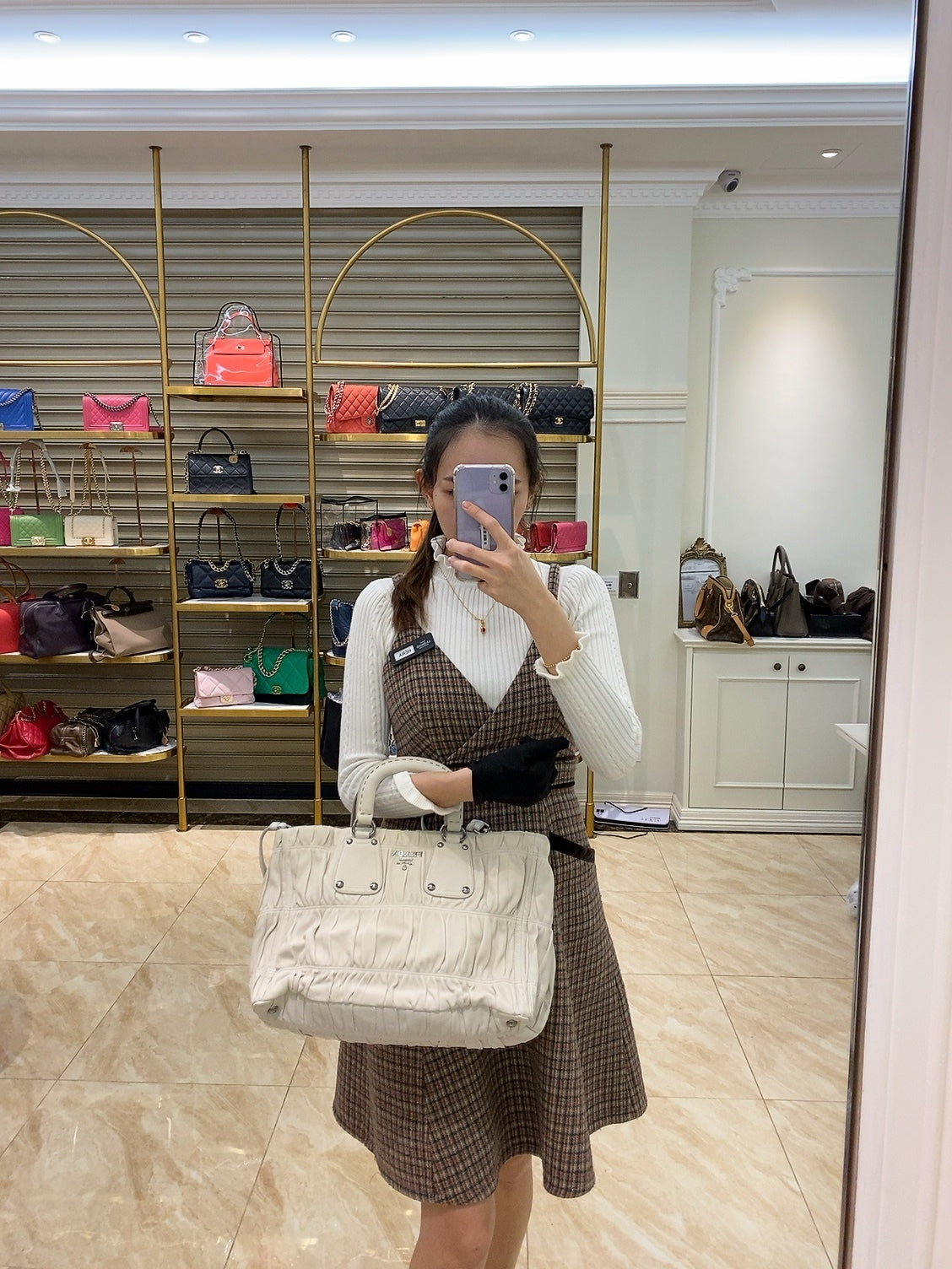 Prada Nappa Gaufre Tote in White