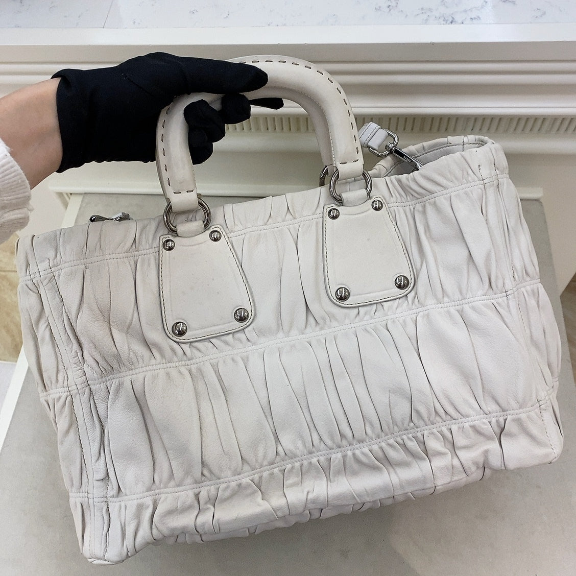 Prada Nappa Gaufre Tote in White