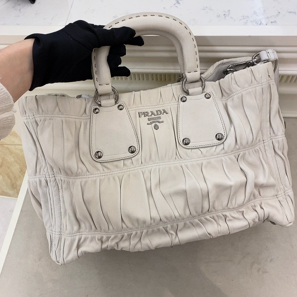 Prada Nappa Gaufre Tote in White