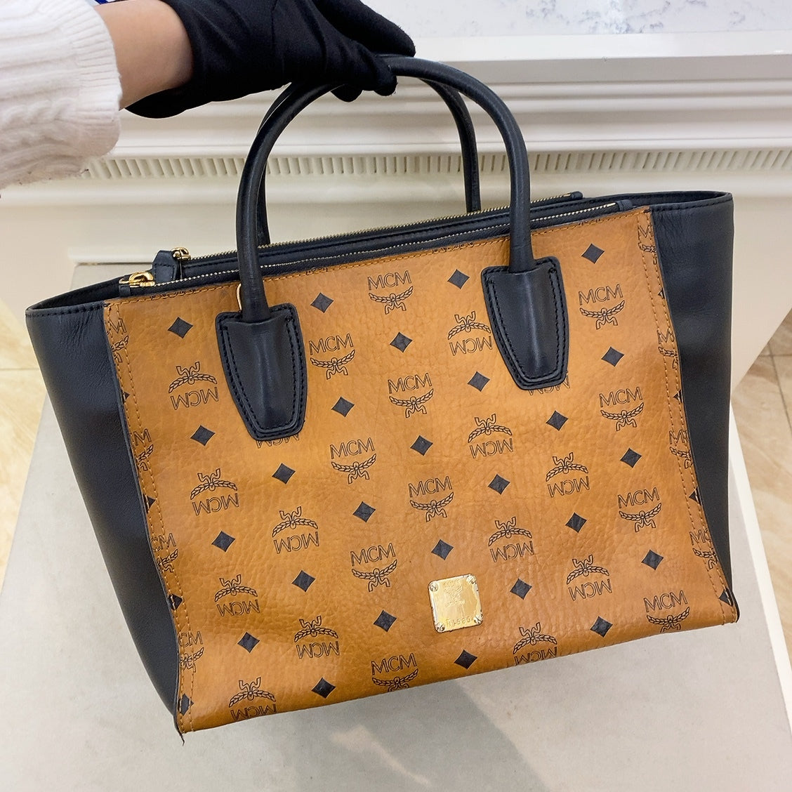 MCM Tote Bag Visetos with Double Zip