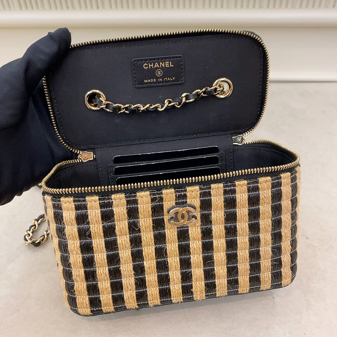 Chanel Vanity Raffia Jute Straw Chain Bag