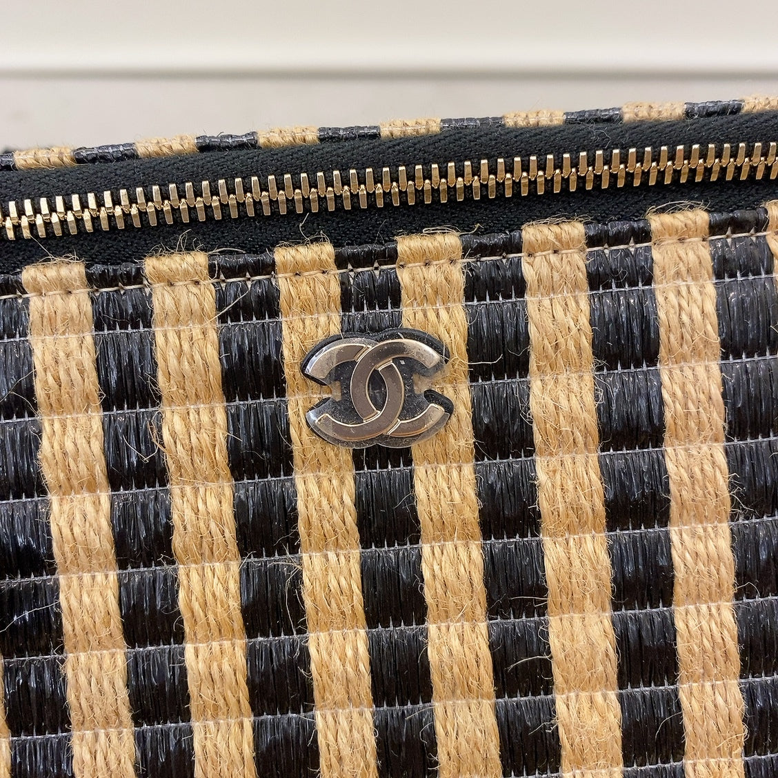 Chanel Vanity Raffia Jute Straw Chain Bag