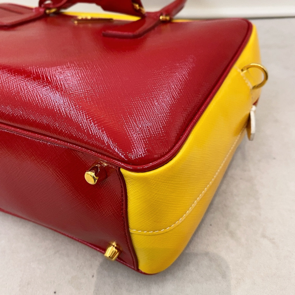 Prada Red & Yellow Saffiano Bicolor Double Top Handle Totebag