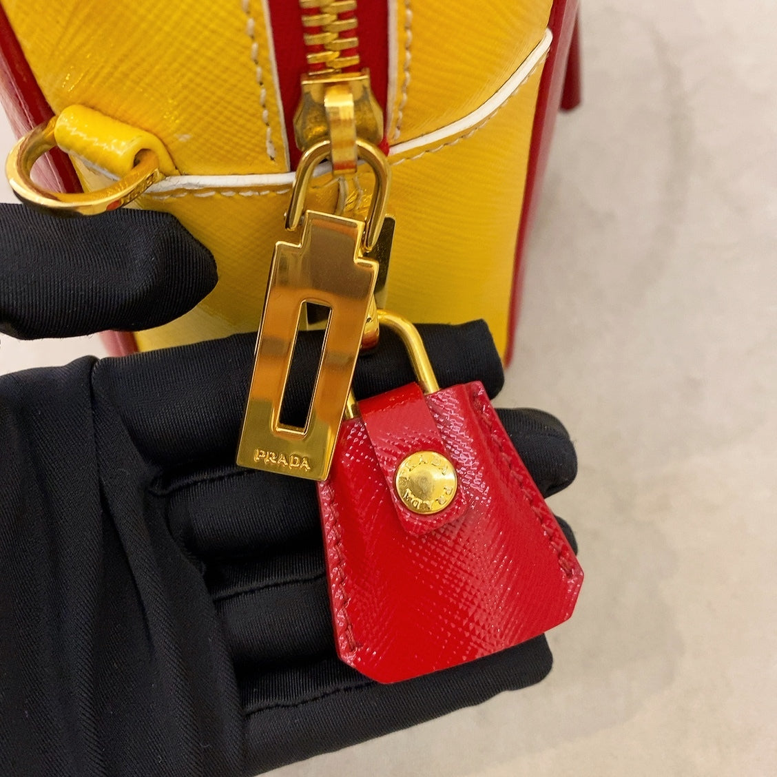 Prada Red & Yellow Saffiano Bicolor Double Top Handle Totebag