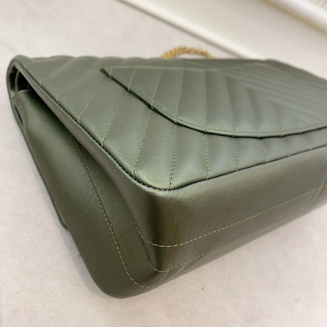 Chanel Chevron Medium Classic Double Flap Bag In Dark Green