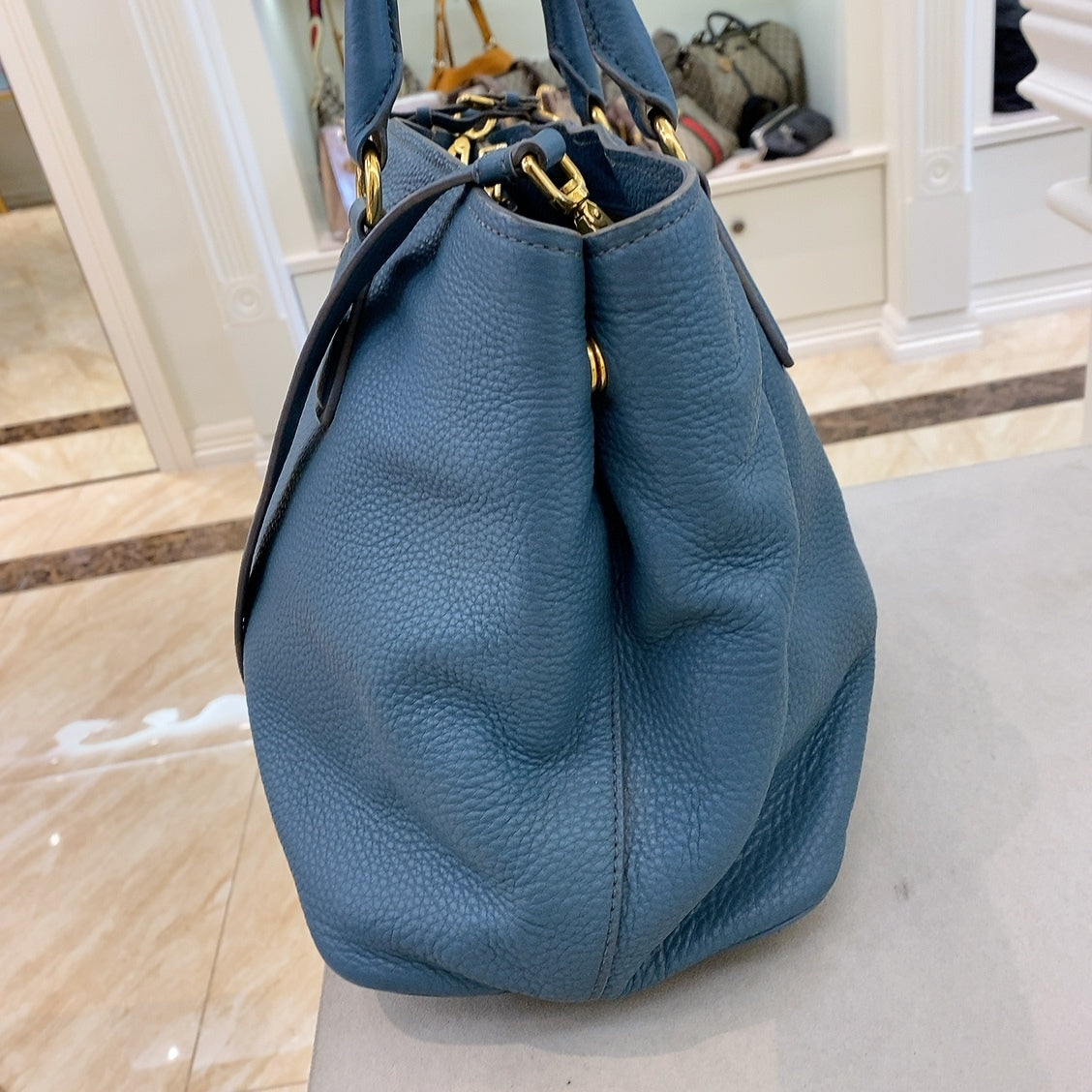 Prada Vitello Daino Tote Bag in Blue