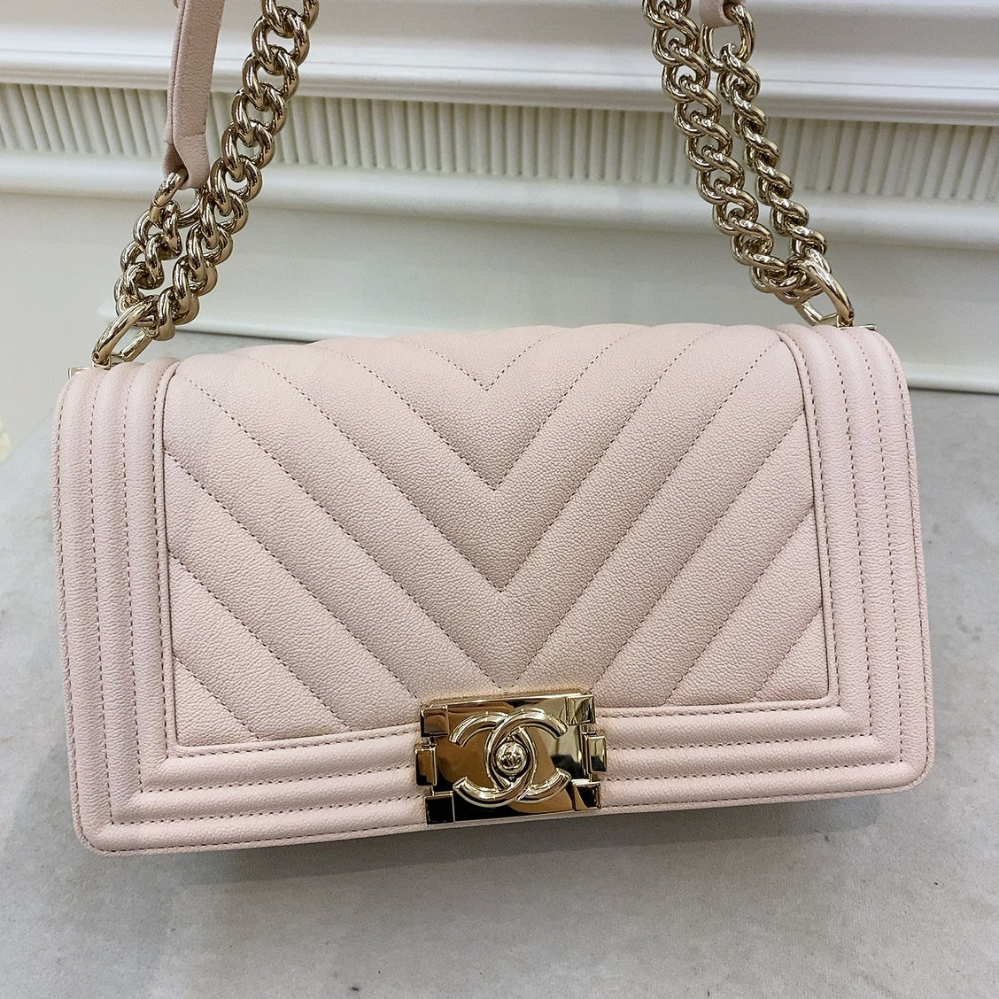 Chanel Le Boy Medium Pink Grained Calfskin GHW