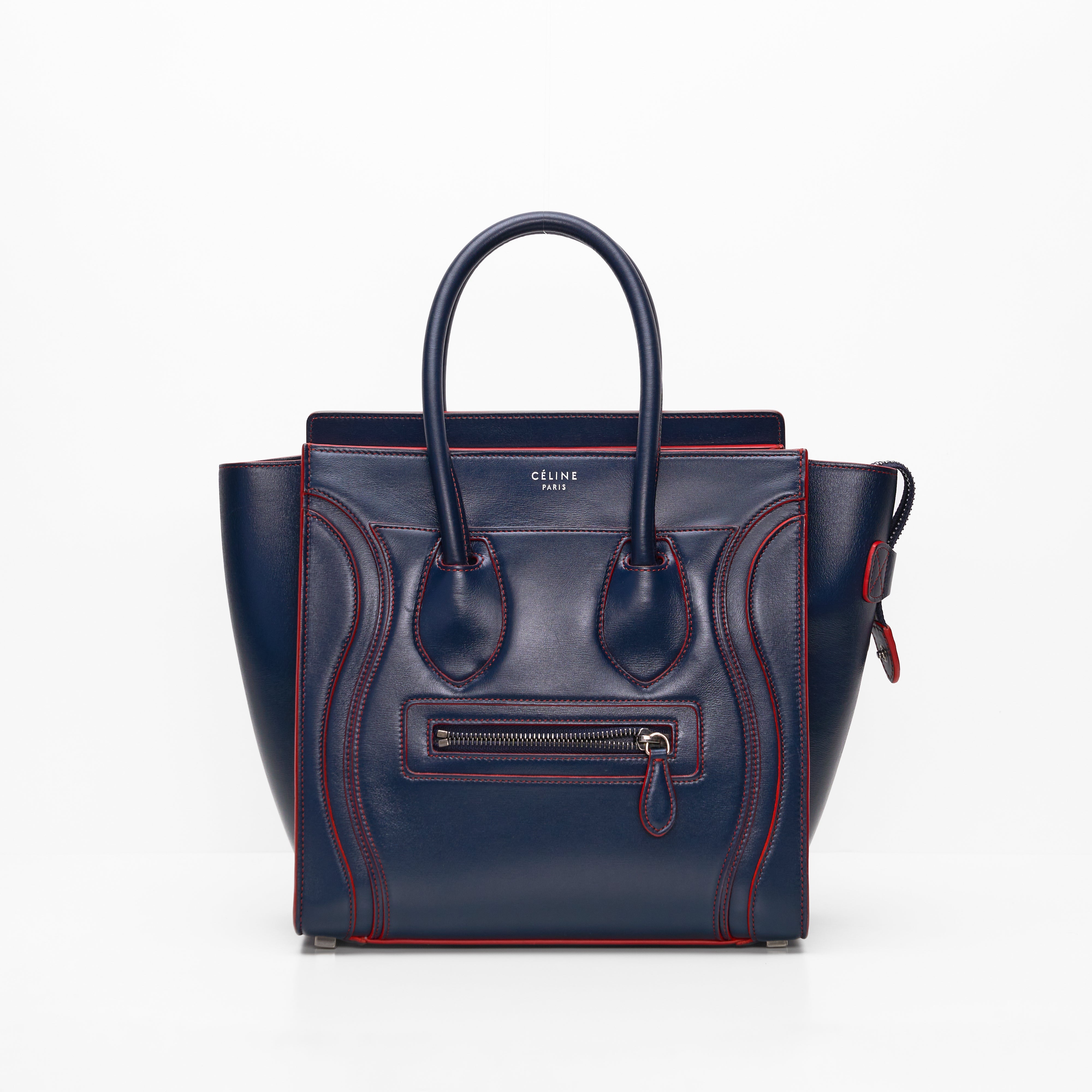 Celine Micro Luggage Navy Red Smooth Leather