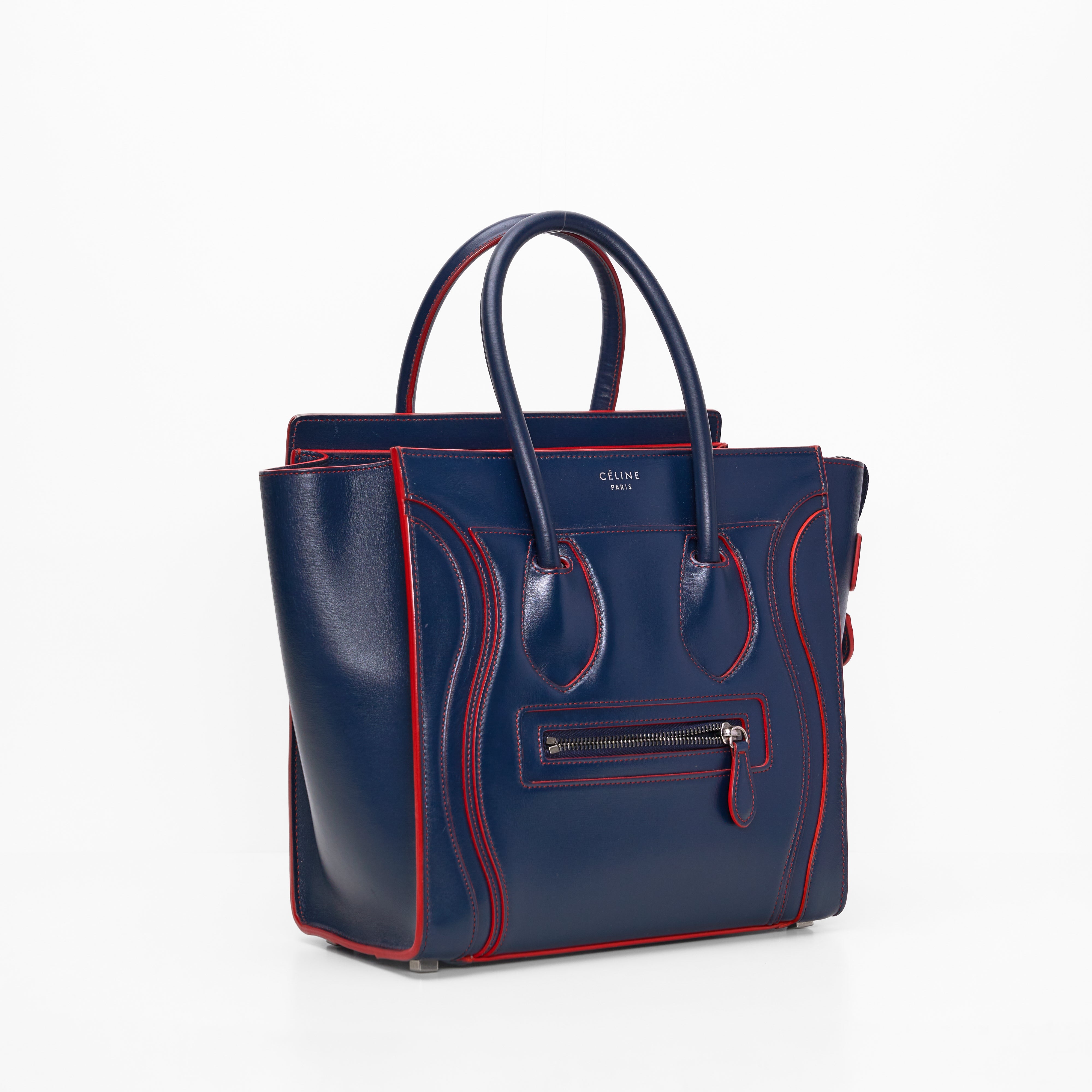 Celine Micro Luggage Navy Red Smooth Leather