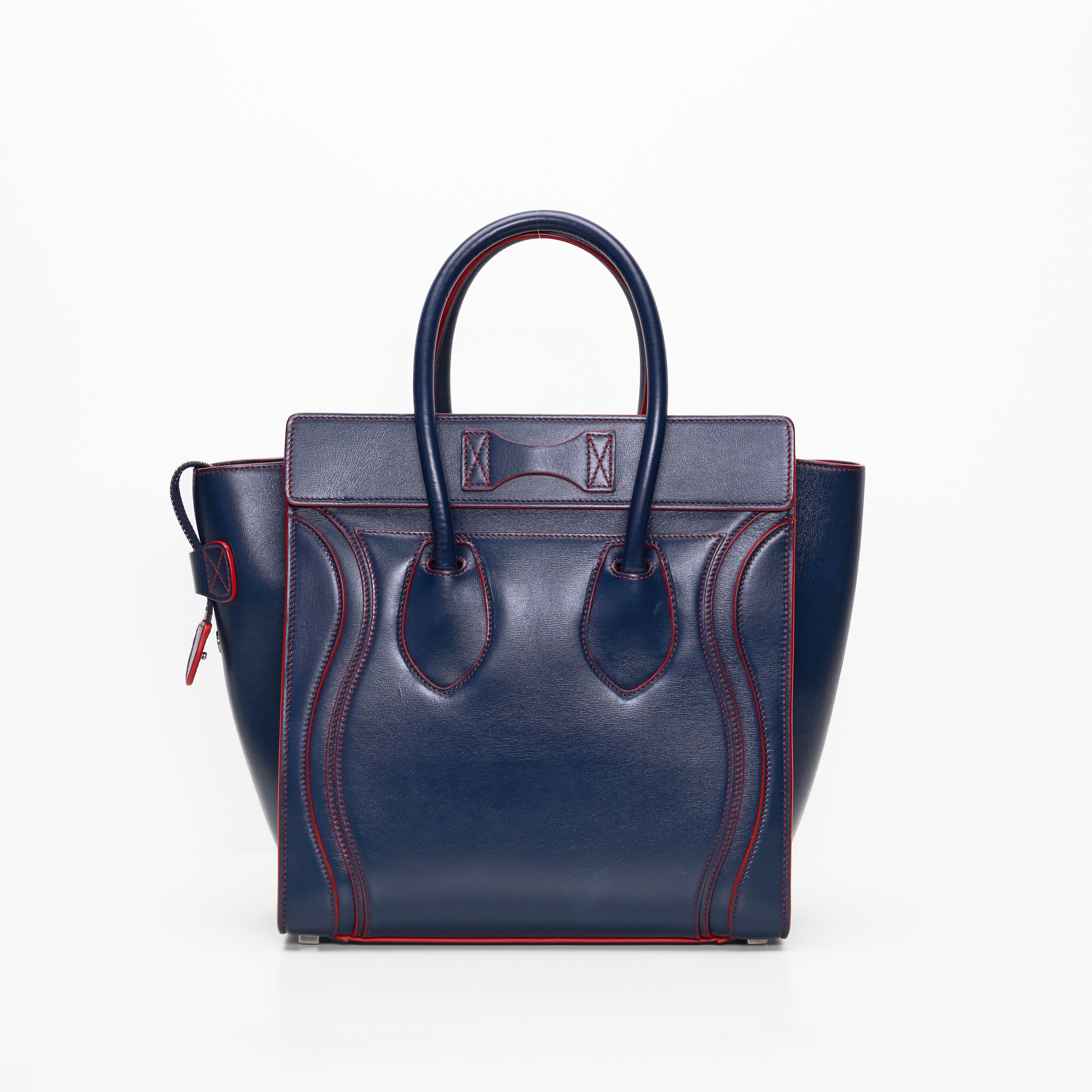 Celine Micro Luggage Navy Red Smooth Leather