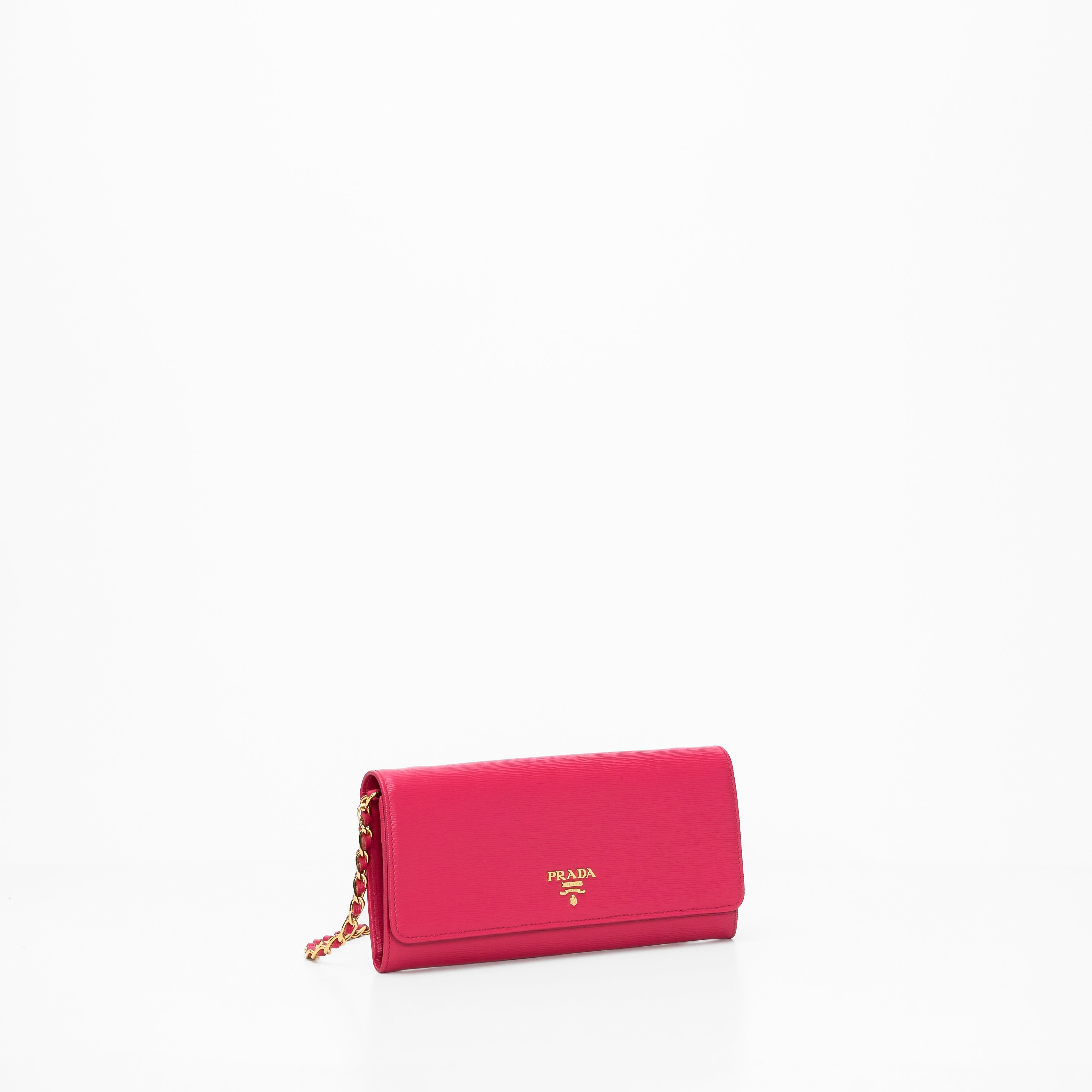 prada saffiano pink leather flap wallet