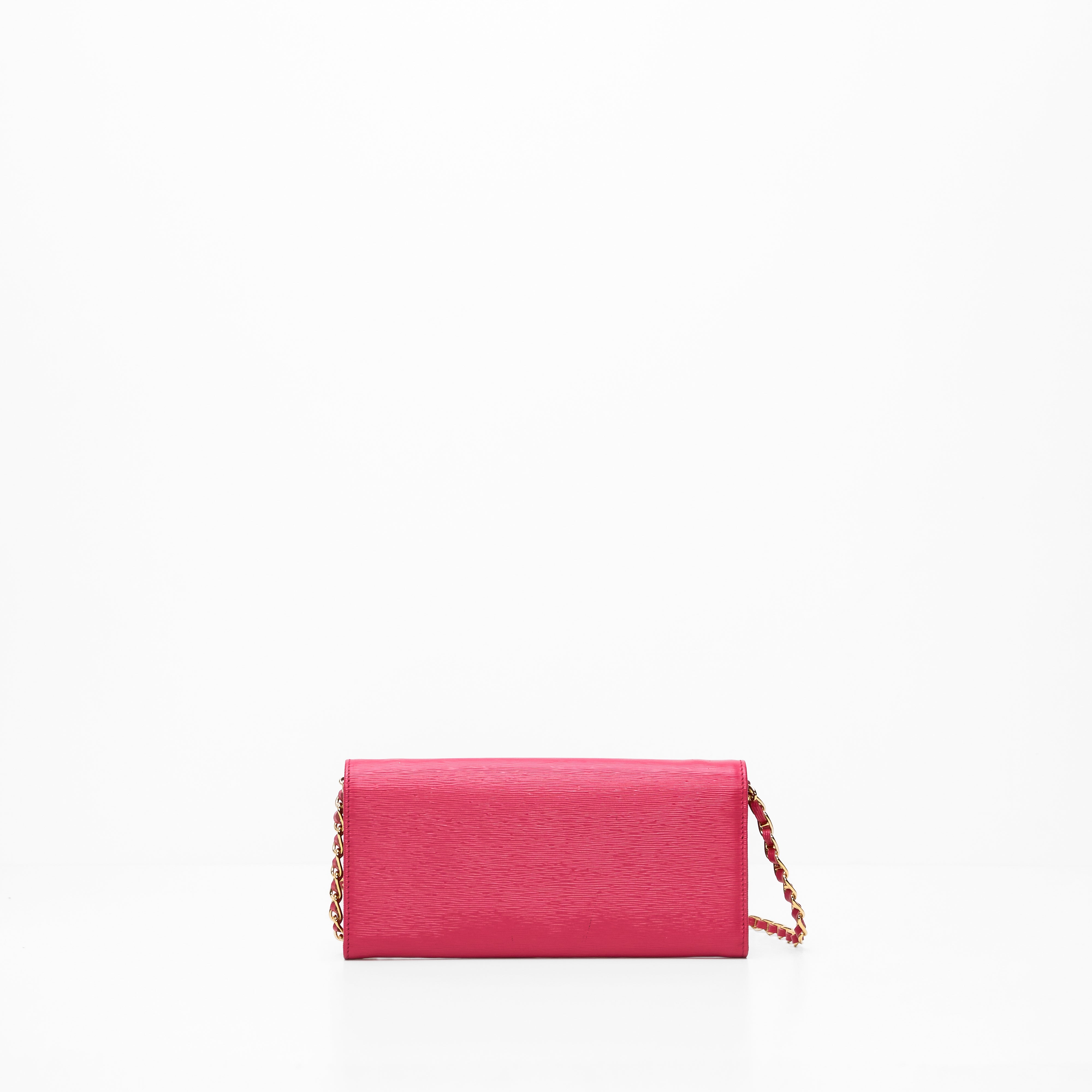 prada saffiano pink leather flap wallet