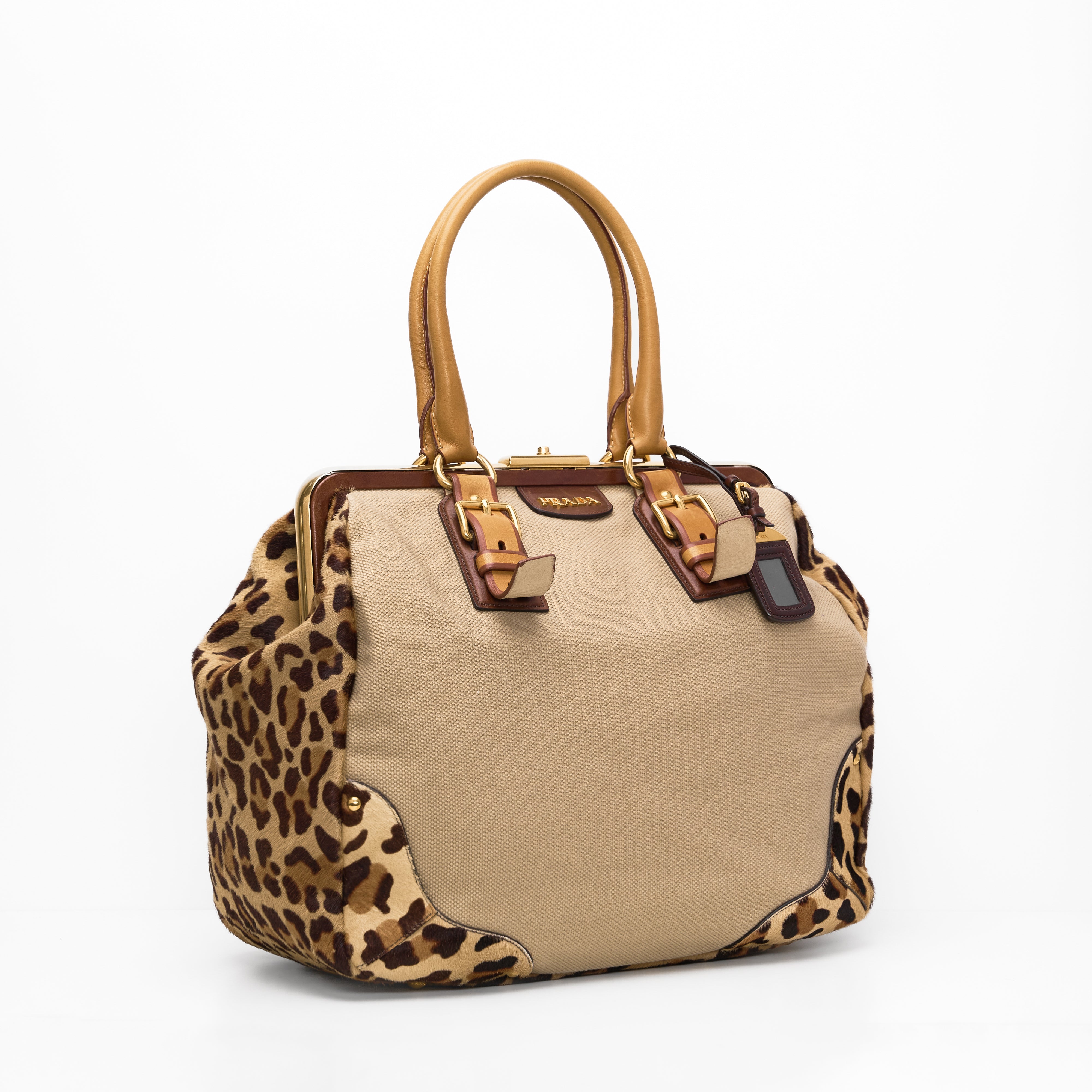 Prada Canapa Cavallino Leopard Frame Bag