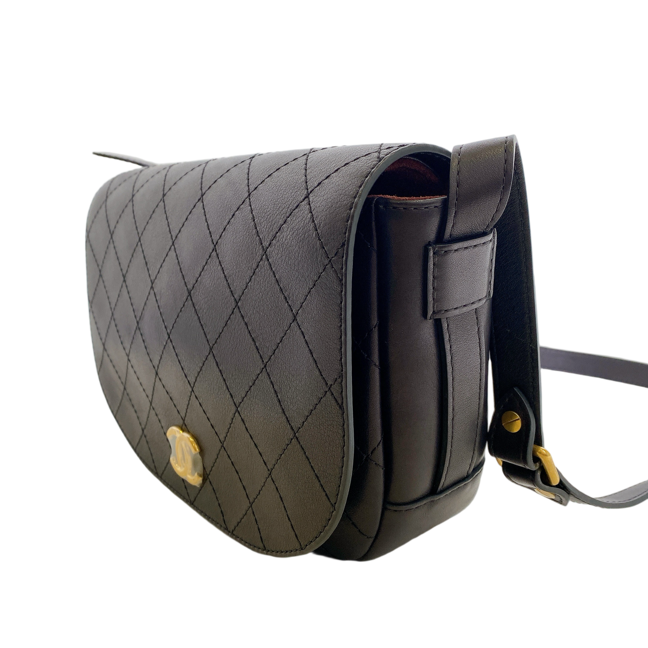 CHANEL CC BLACK SADDLE TYPE MESSENGER