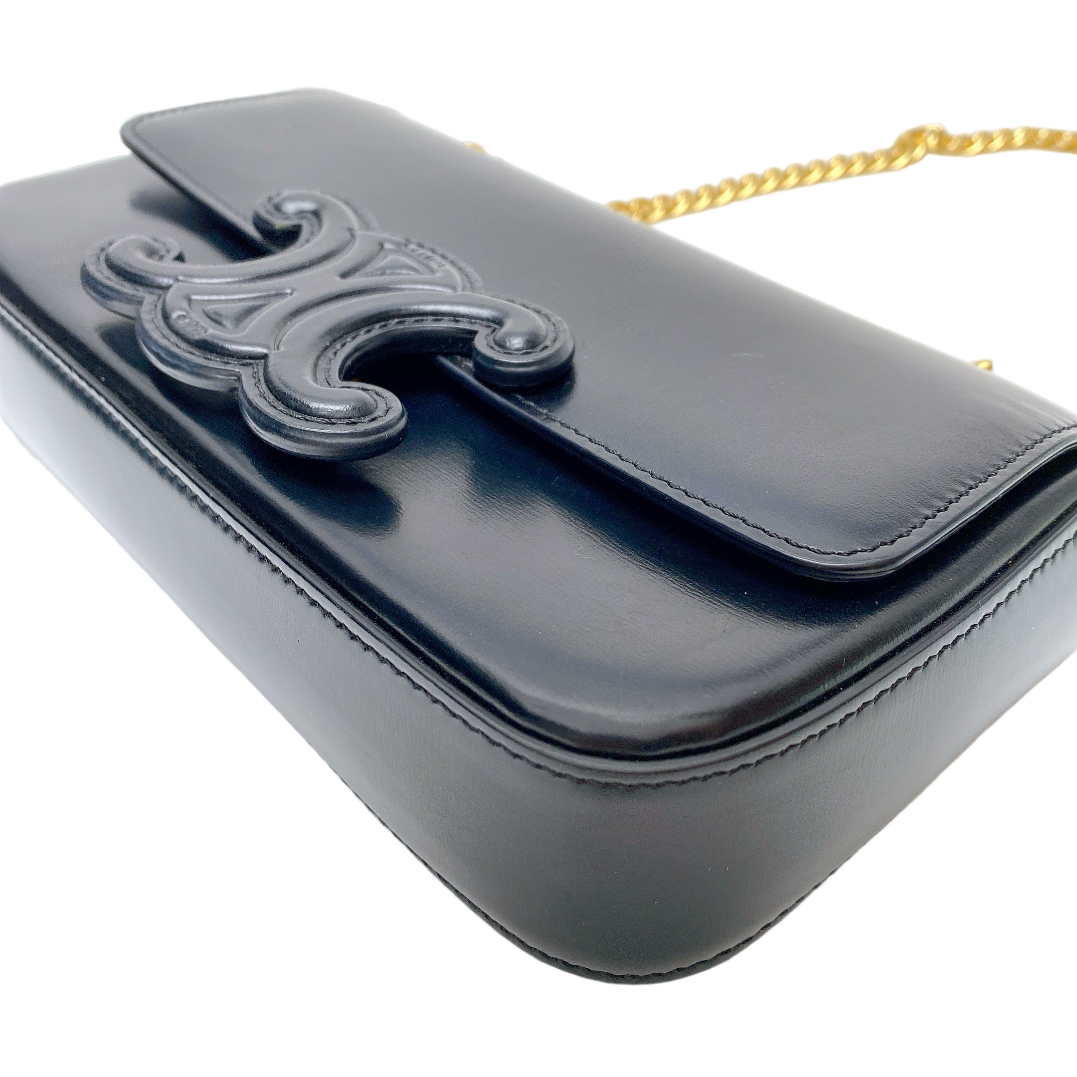 CELINE TRIOMPHE CLAUDE CHAIN SHOULDER BAG - LEATHER LOGO