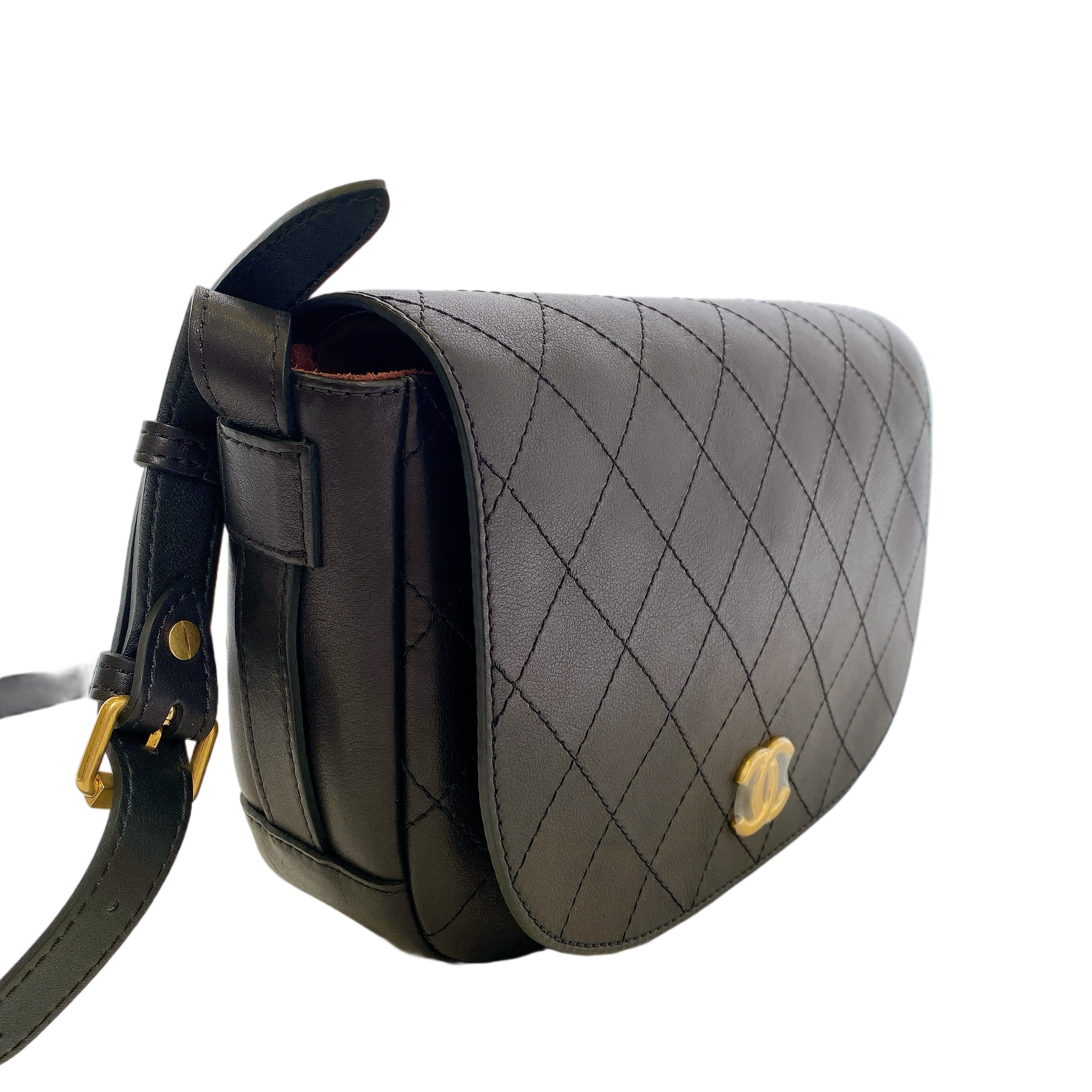 CHANEL CC BLACK SADDLE TYPE MESSENGER
