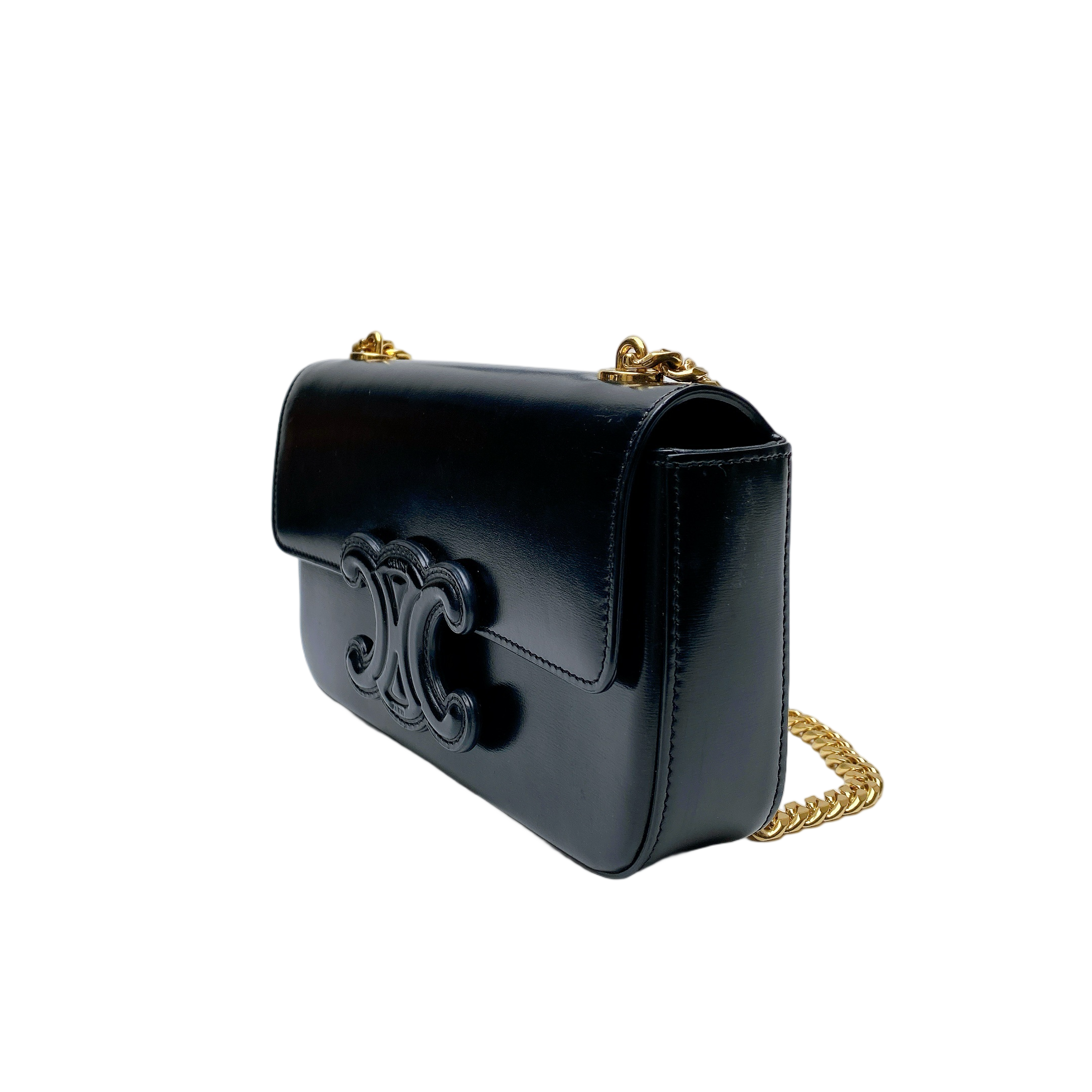 CELINE TRIOMPHE CLAUDE CHAIN SHOULDER BAG - LEATHER LOGO