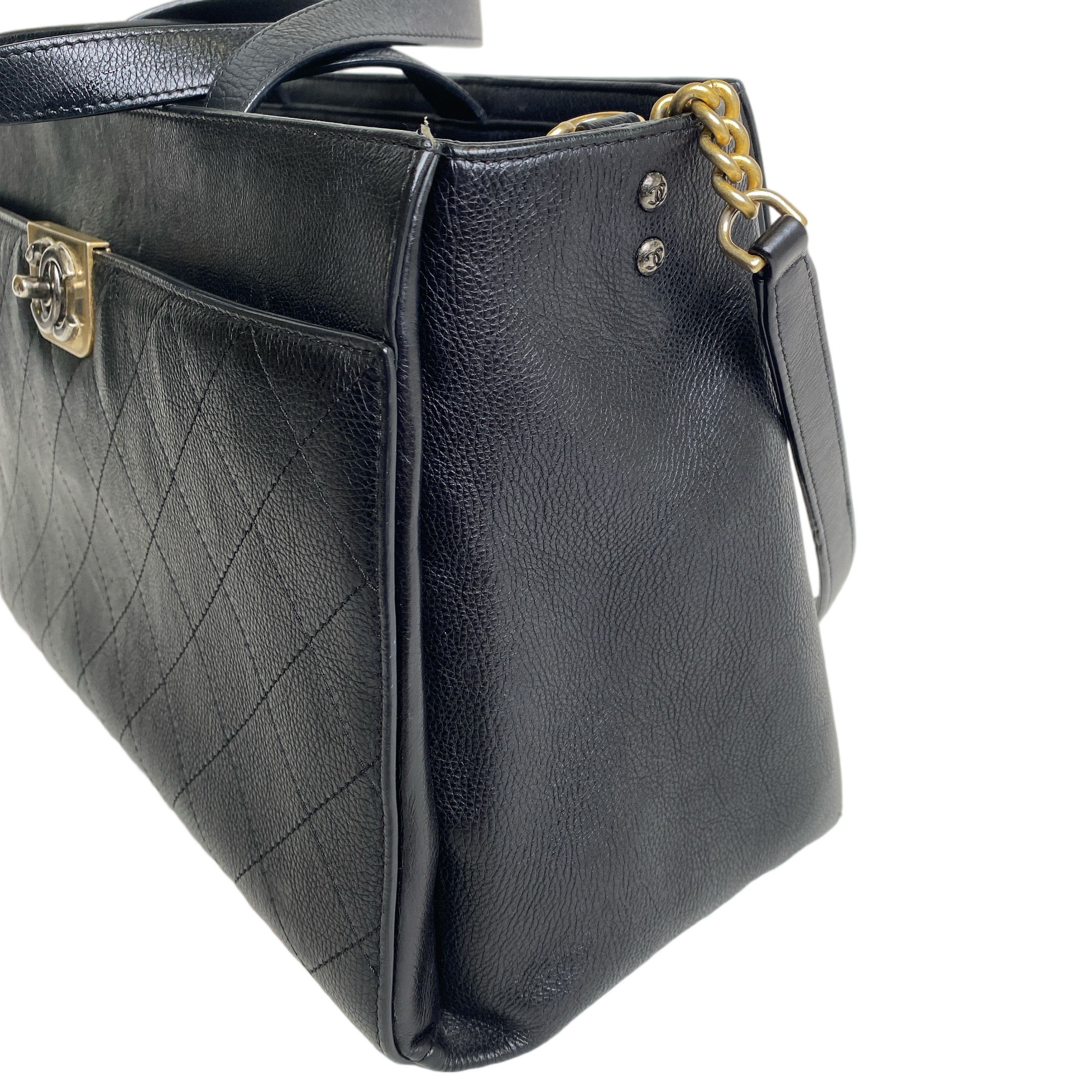 Chanel Black Quilted Caviar Leather Straight Line Tote Bag